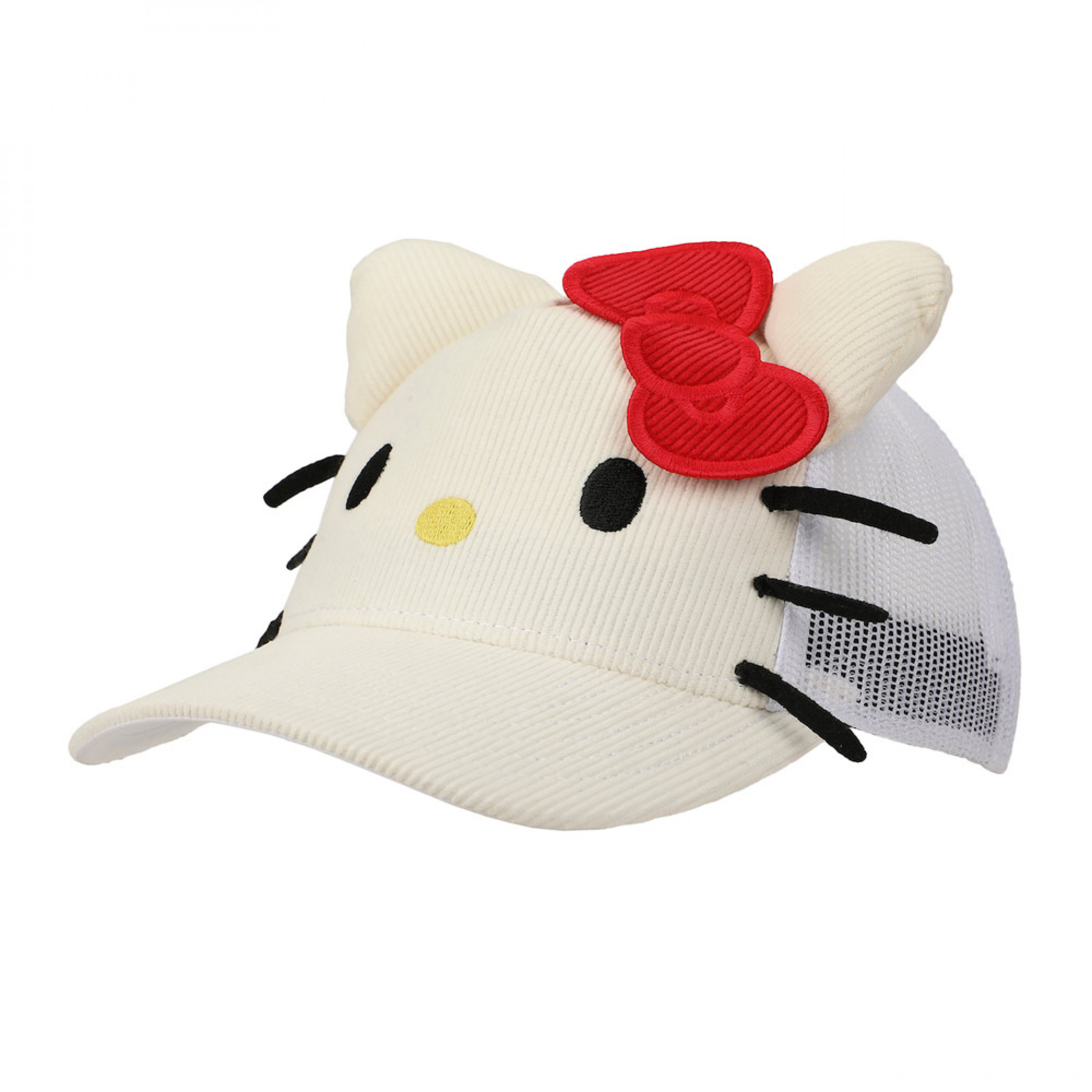 Hello Kitty Corduroy Big Face Snapback Hat, White