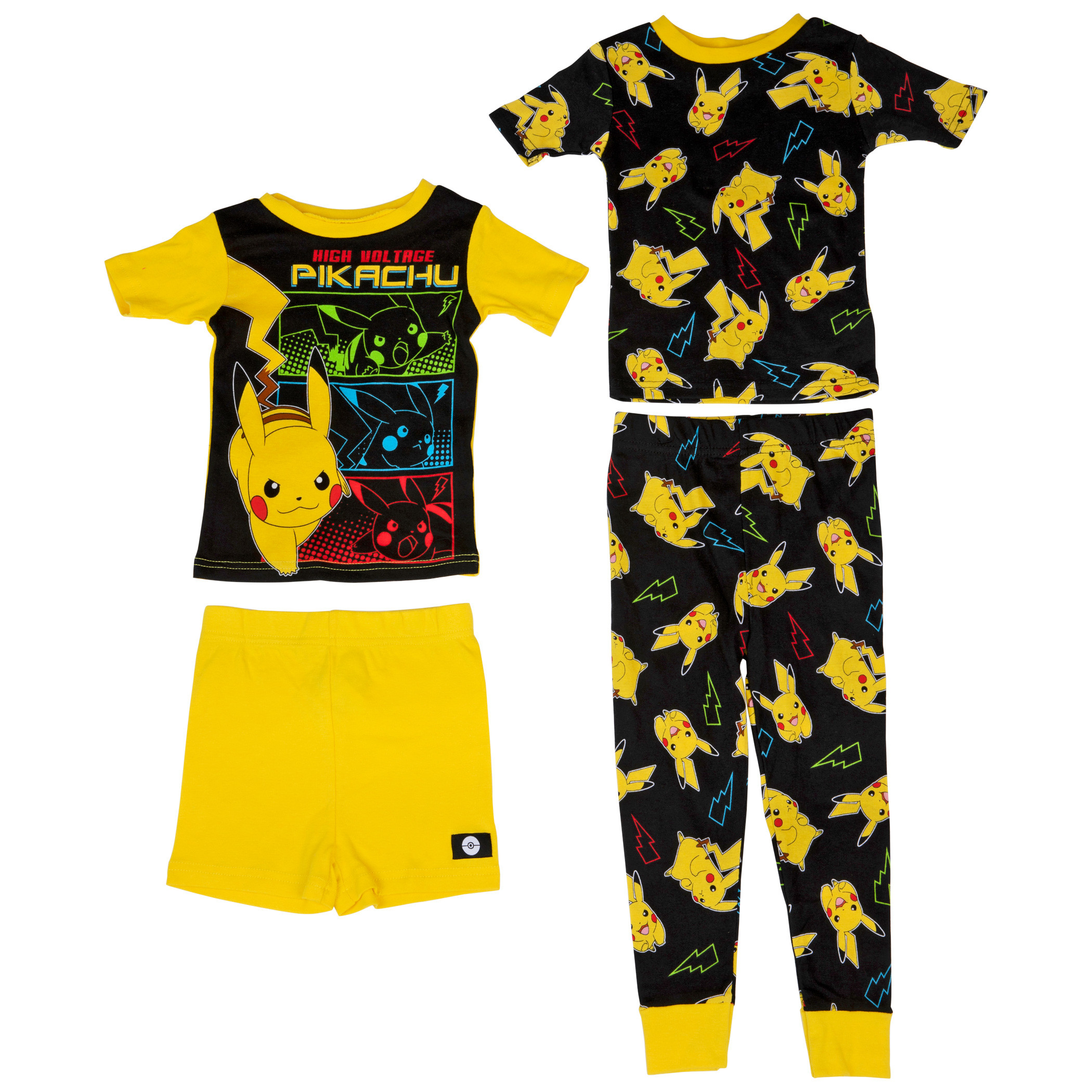 Pokemon Pikachu Pants and Short 4-Piece Pajama Set, Yellow