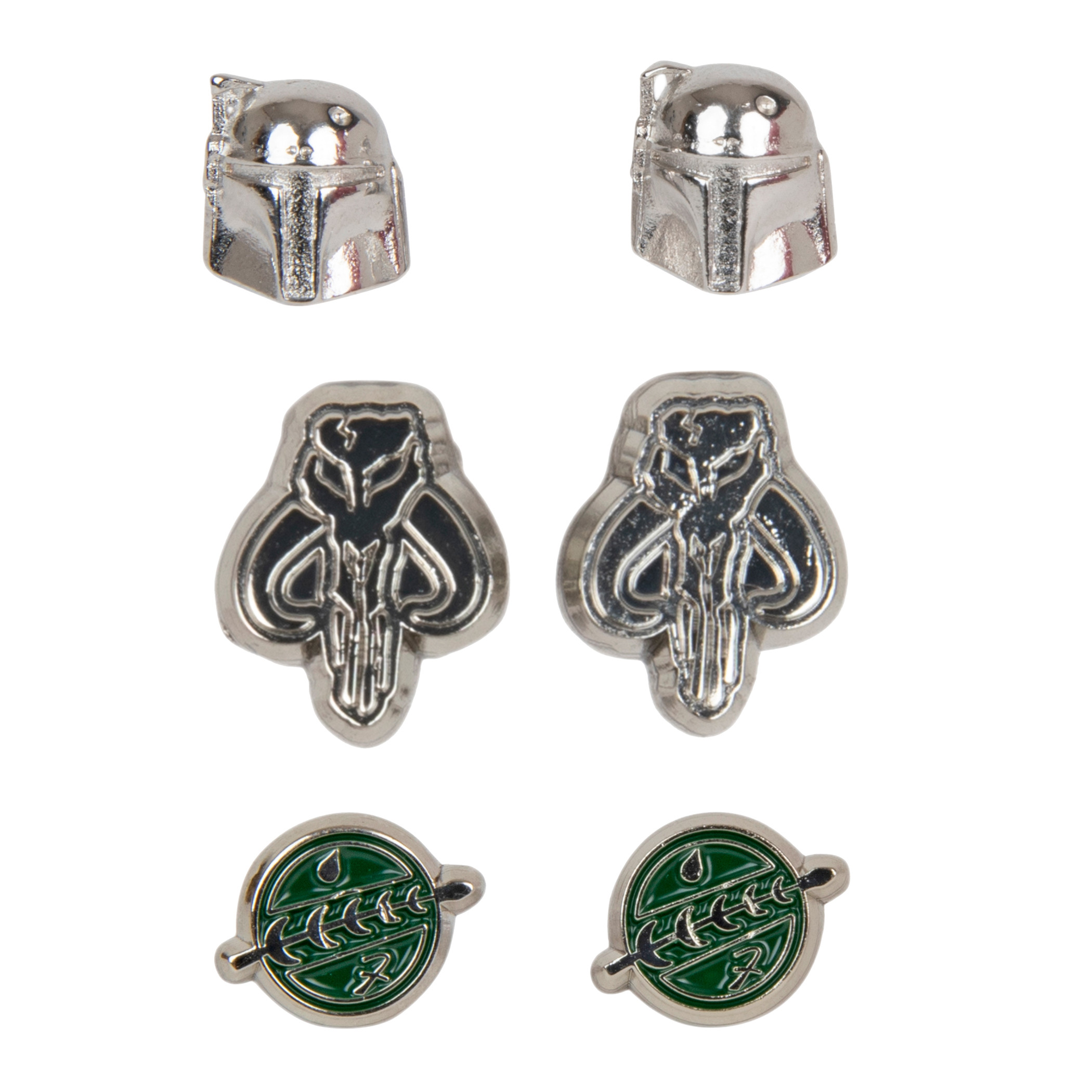 Star Wars Boba Fett Helmet  Crest and Mythosaur Earrings 3-Pack, Multi-Color