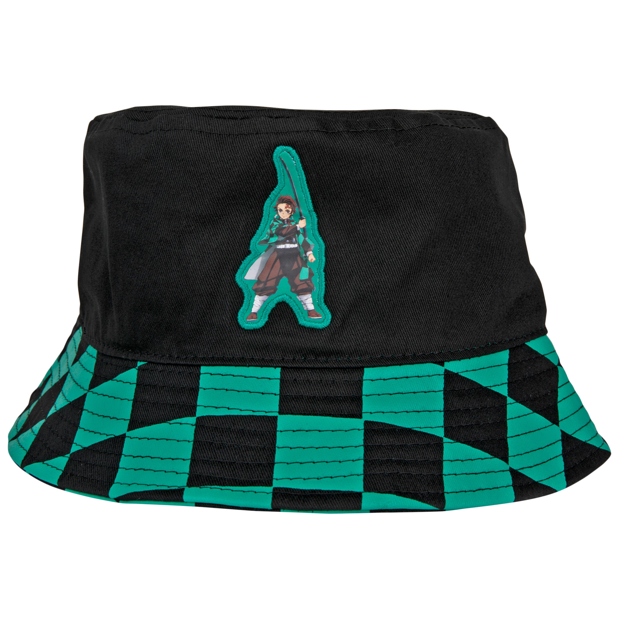Demon Slayer Tanjiro Bucket Hat w/ Checkered Brim, Multi-Color