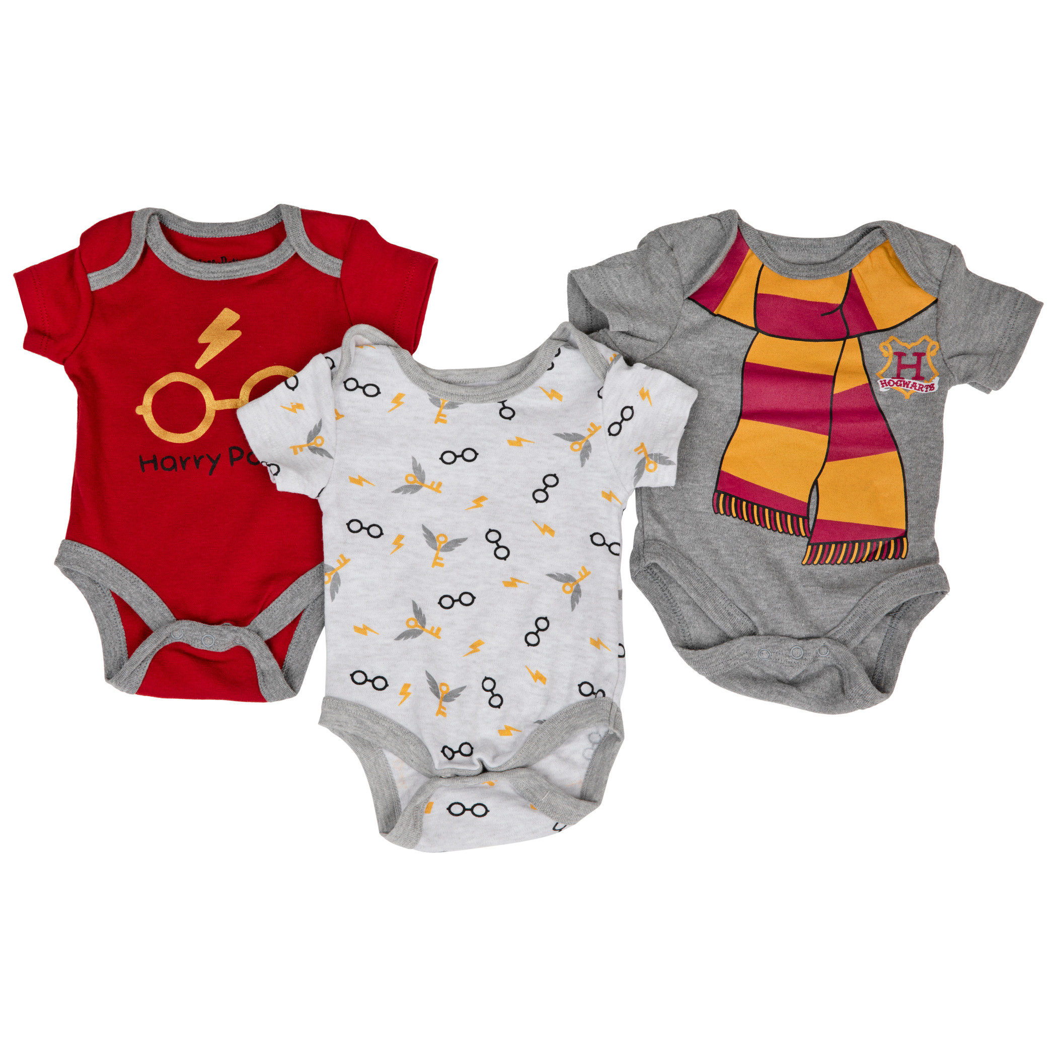 Harry Potter Costume and Symbols 3-Pack Infant Bodysuit Set, Multi-Color