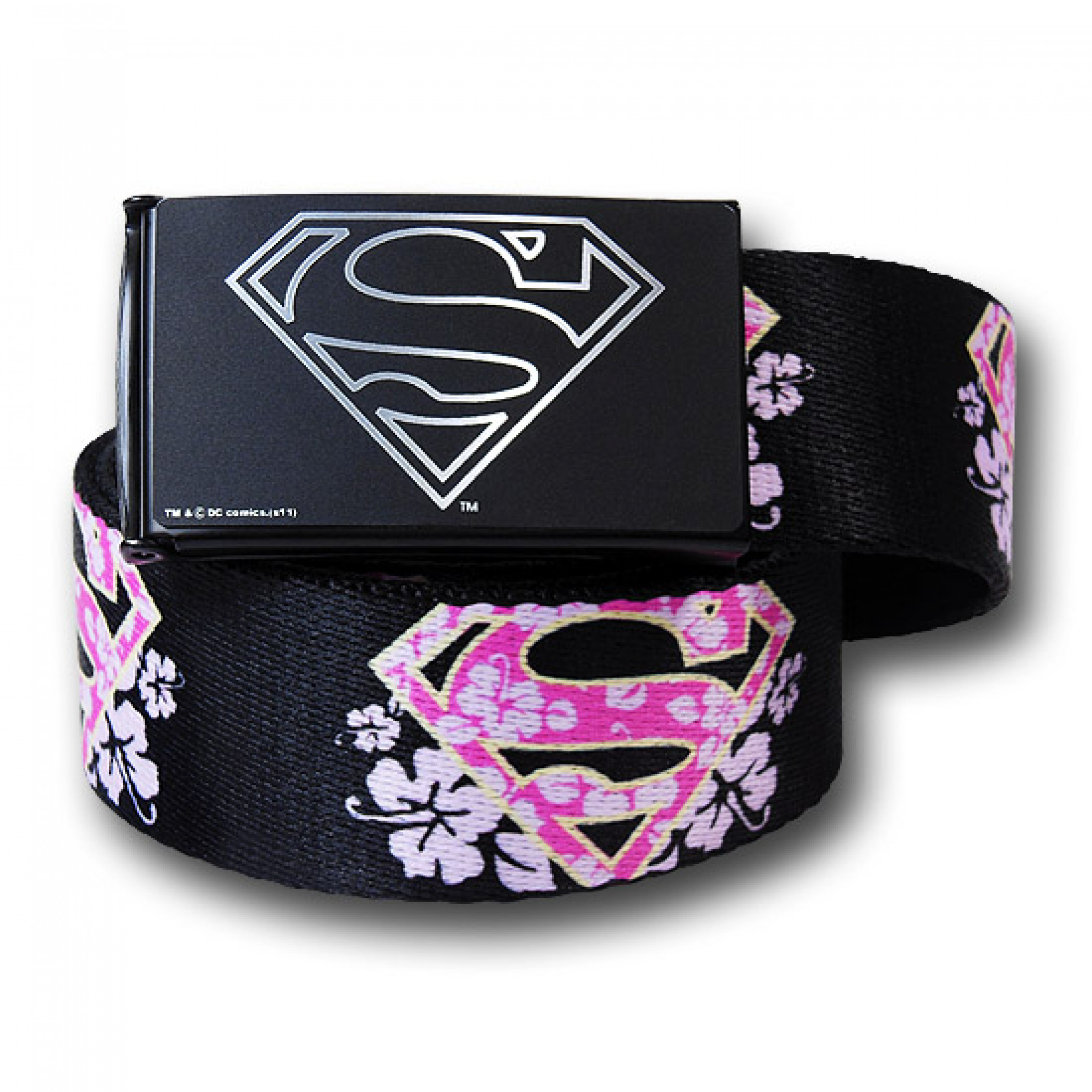 Supergirl Flower Symbols Black Adult Web Belt, Black