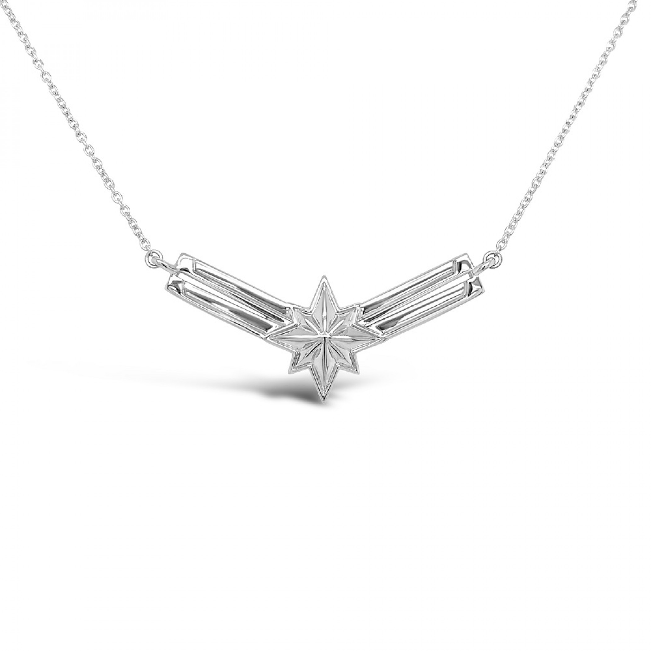 Captain Marvel Symbol Sterling Silver Necklace, Silver