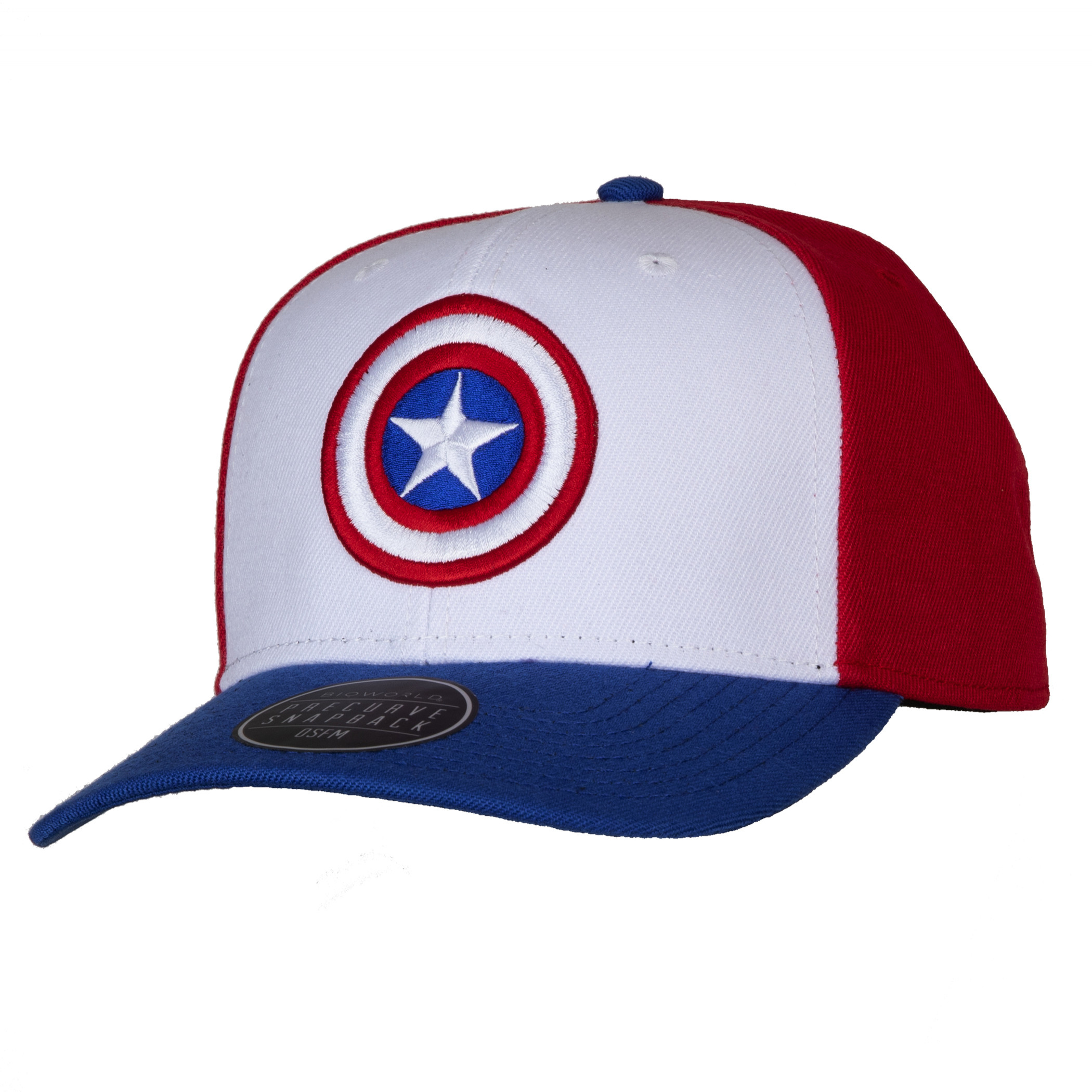 Captain America Shield Symbol Red  White and Blue Pre-Curved Snapback Hat, Multi-Color
