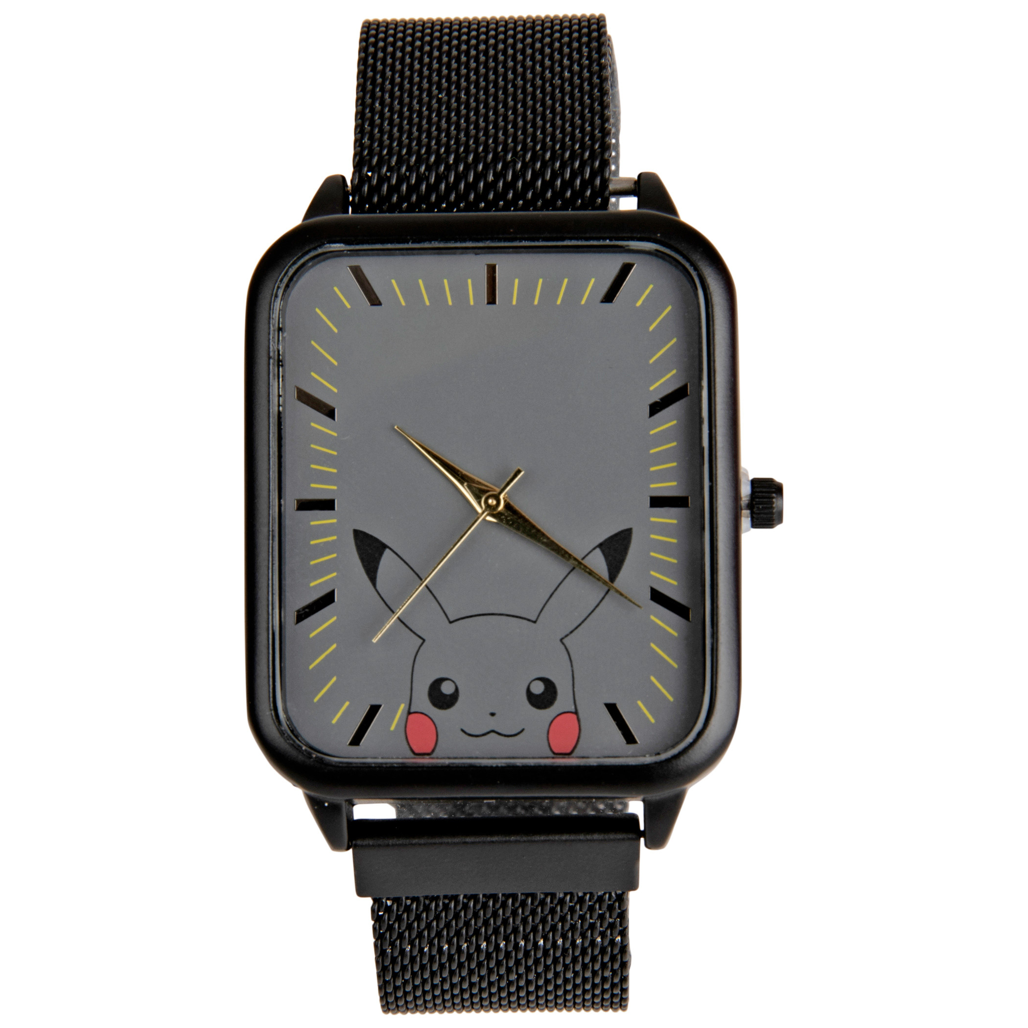 Pokemon Cute Pikachu Square Watch Face w/ Mesh Band, Black