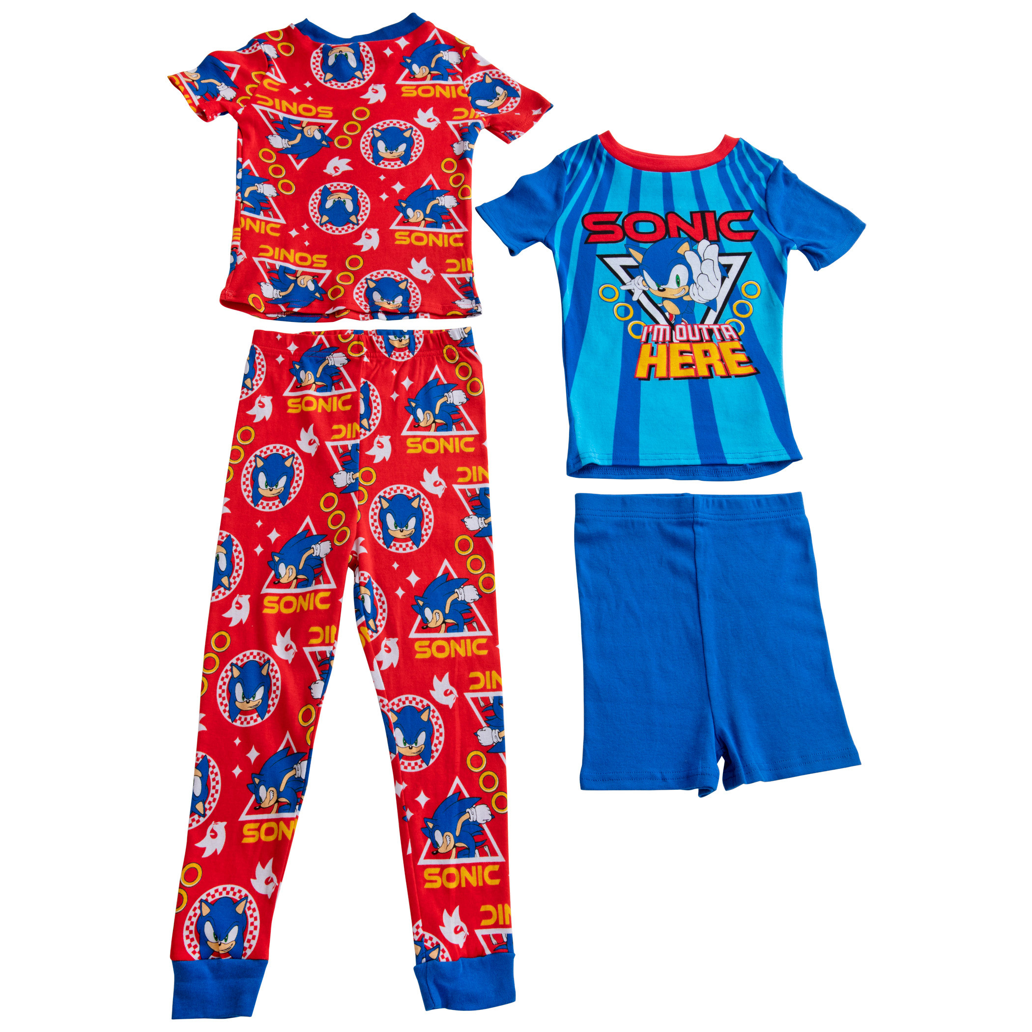 Sonic The Hedgehog Character I'm Outta Here 4-Piece Pajama Set, Multi-Color