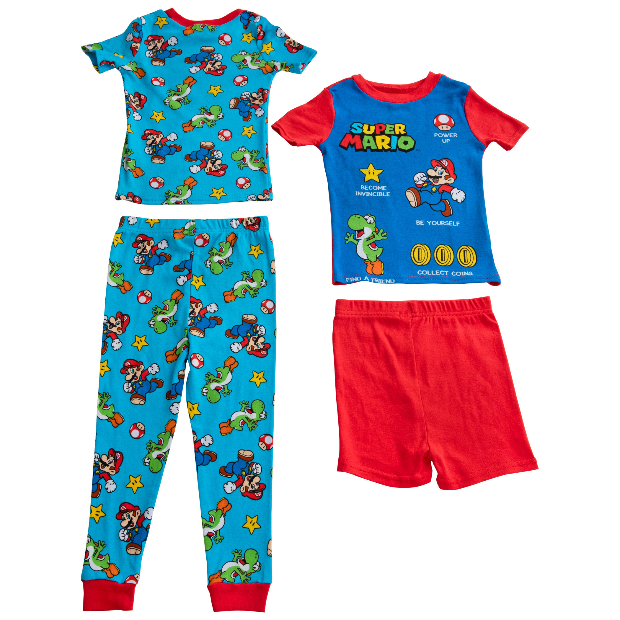 Super Mario Bros. and Yoshi All Over Print 4-Piece Pajama Set, Multi-Color