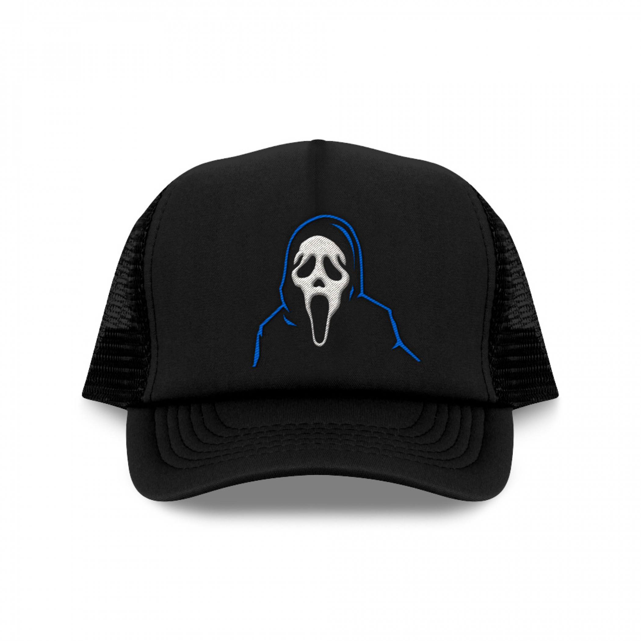 Ghostface Cape and Mask Embroidered Logo Trucker Hat, Black