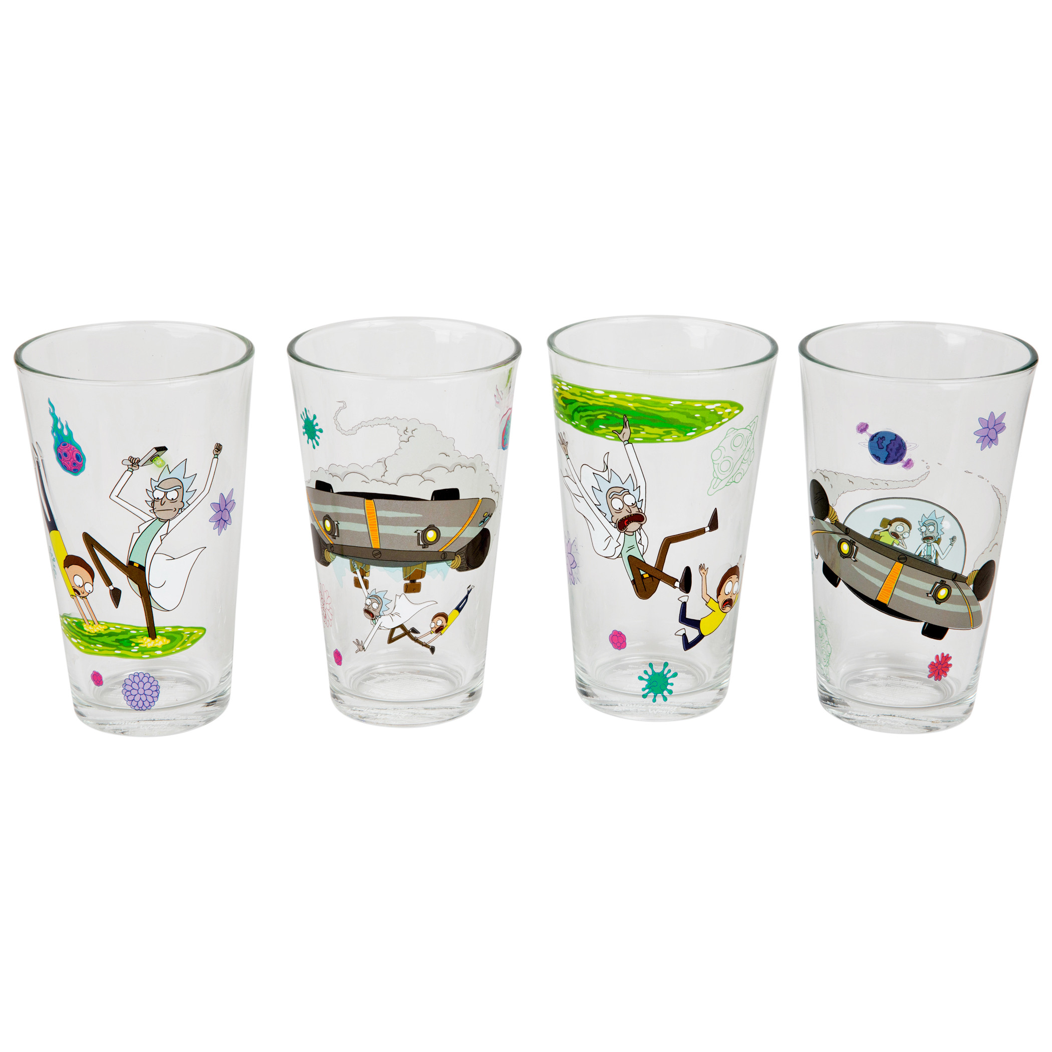 Rick and Morty Action Sequence Set of 4 16oz Pint Glasses, Clear
