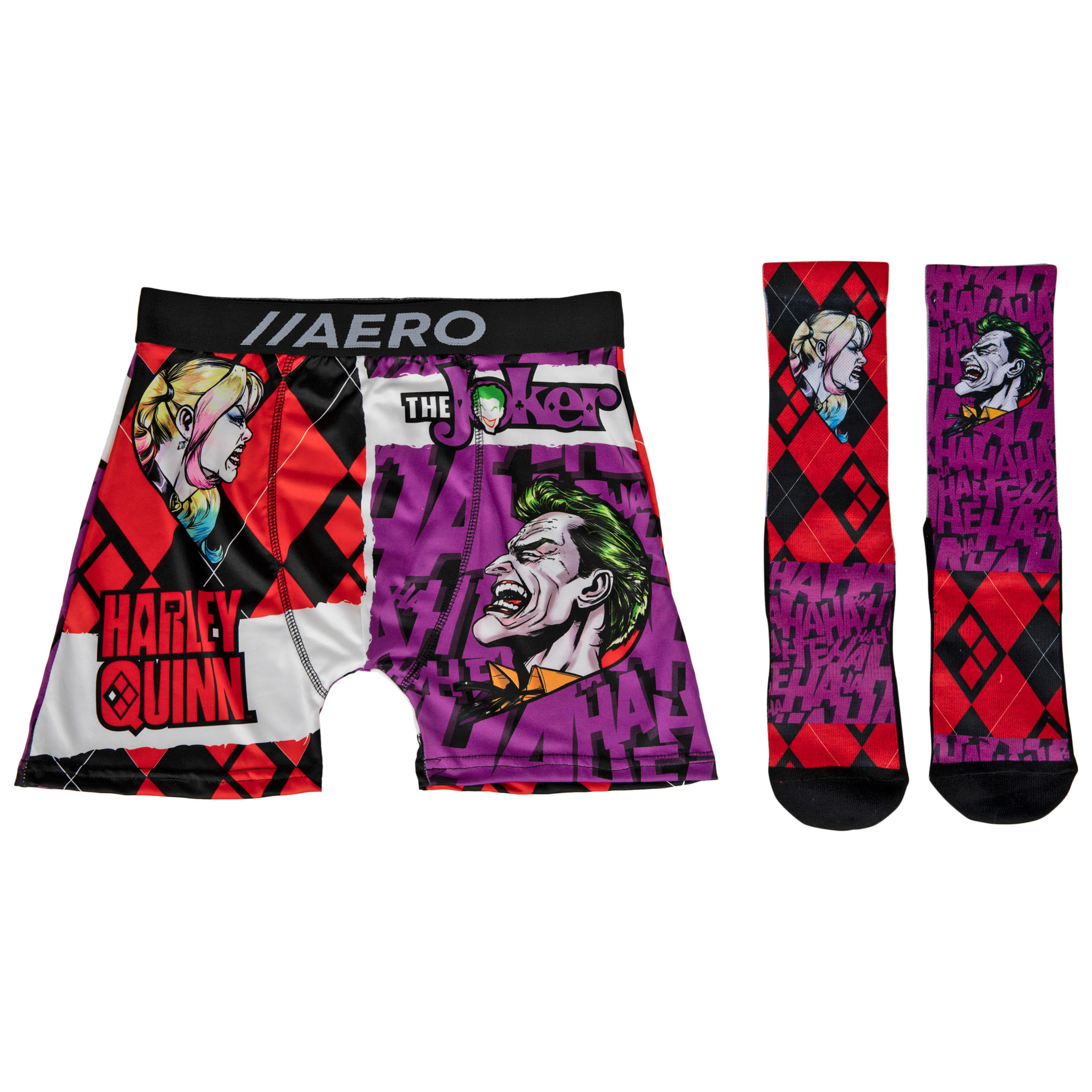 Joker Vs Harley Quinn Aero Boxer Briefs Underwear and Sock Set, Multi-Color
