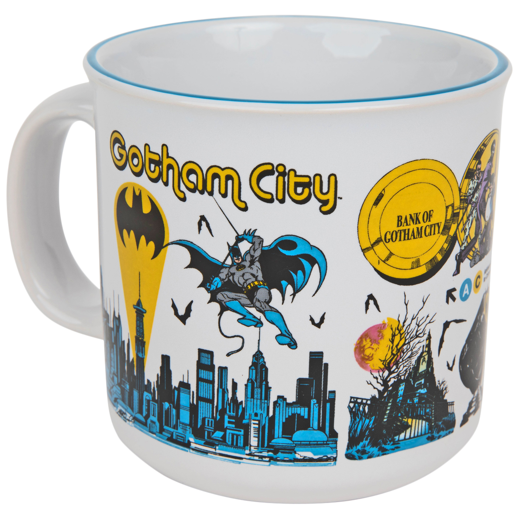 Batman Gotham City Destination Icons 20oz Ceramic Camper Mug, Multi-Color
