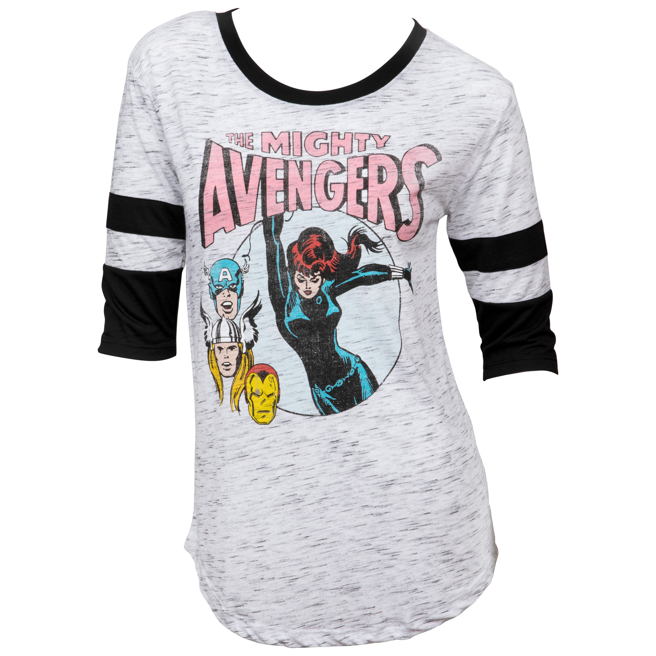Marvel Avengers Black Widow Swinging Women's 3/4 Sleeve Scoop Neck Top, White
