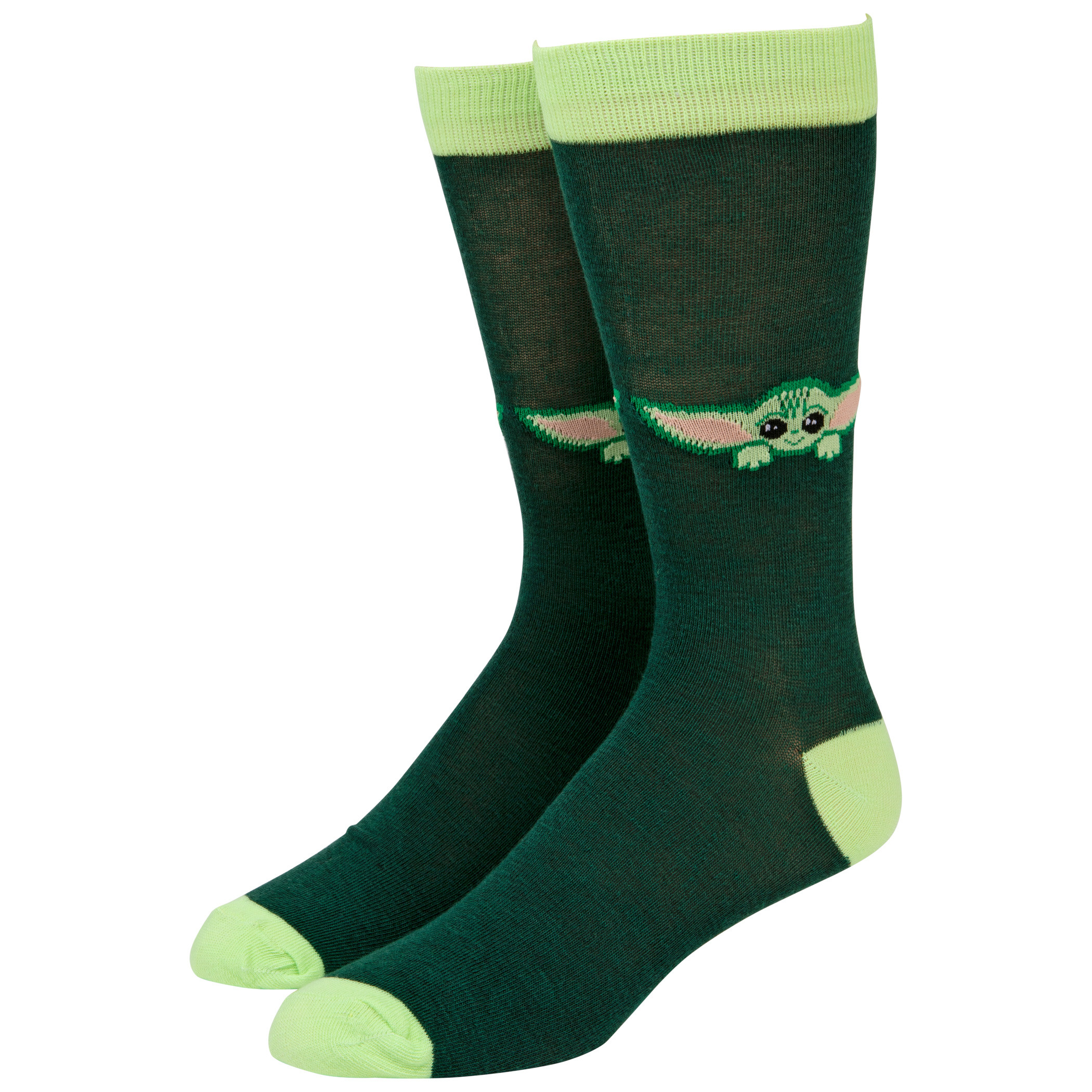 Star Wars The Mandalorian Grogu The Child Peeking Over Crew Socks, Green