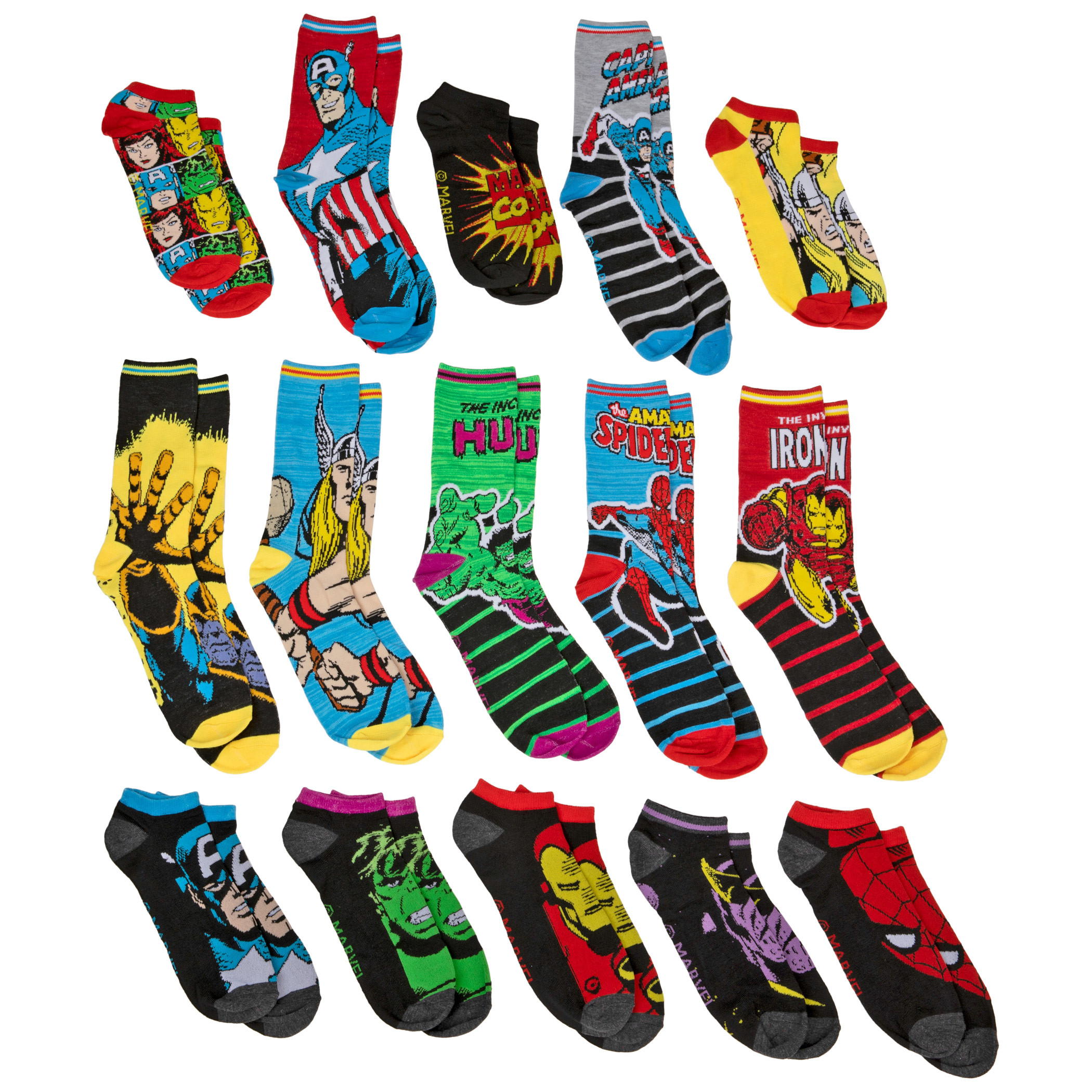 Marvel Comics 15 Days of Socks Advent Gift Box Men's Socks, Multi-Color