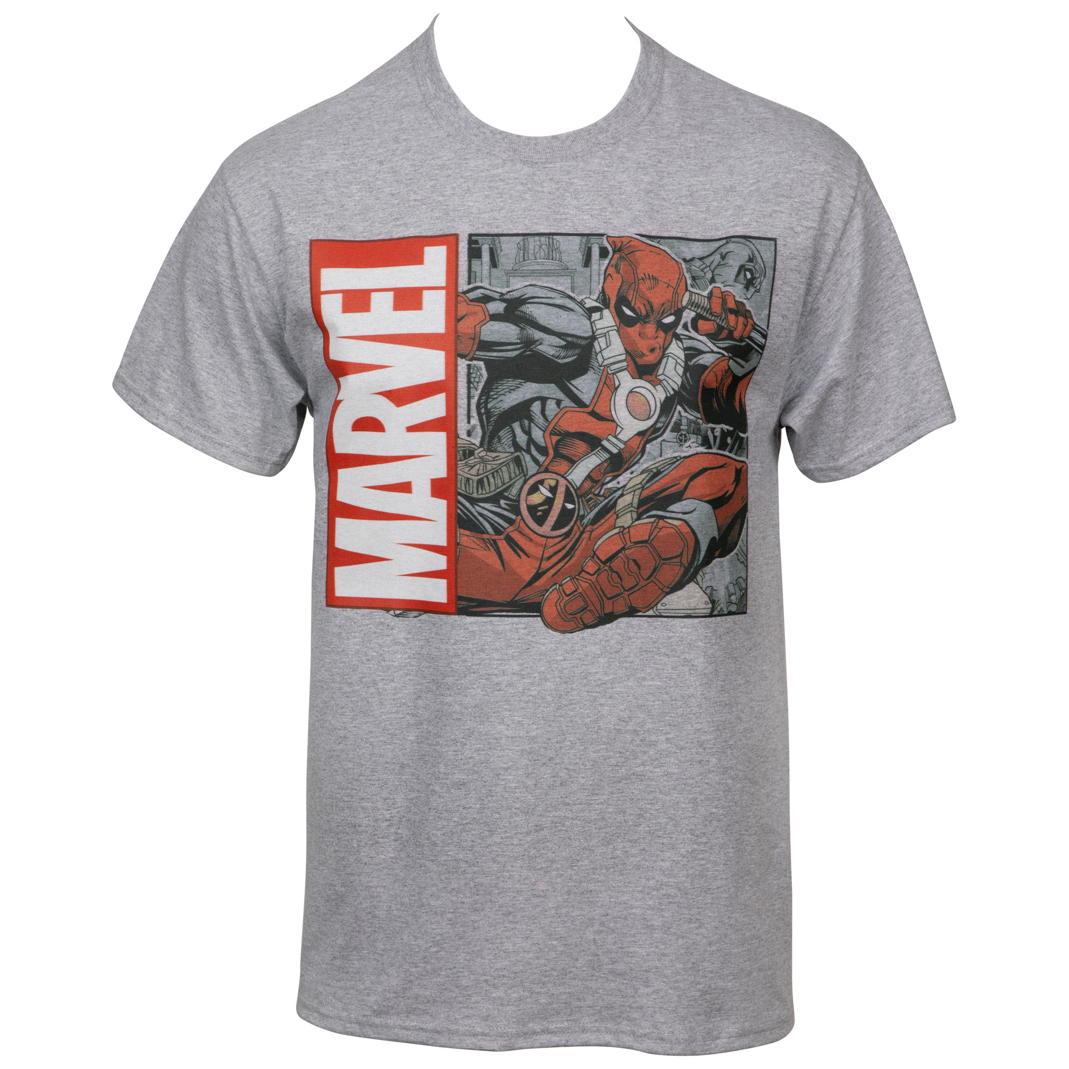 Marvel Deadpool Flying Kick T-Shirt, Grey