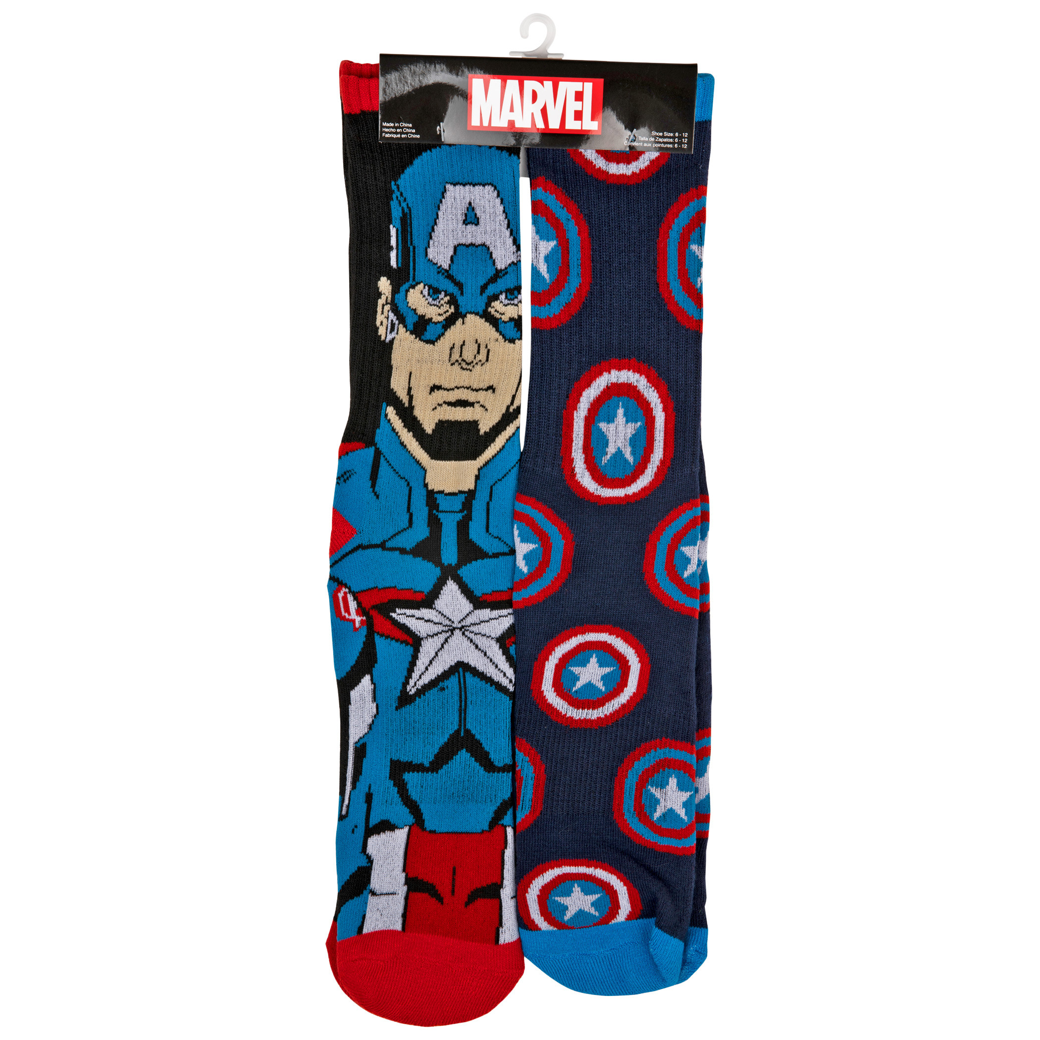 Captain America Character and Shield Symbols 2-Pair Pack of Athletic Socks, Multi-Color