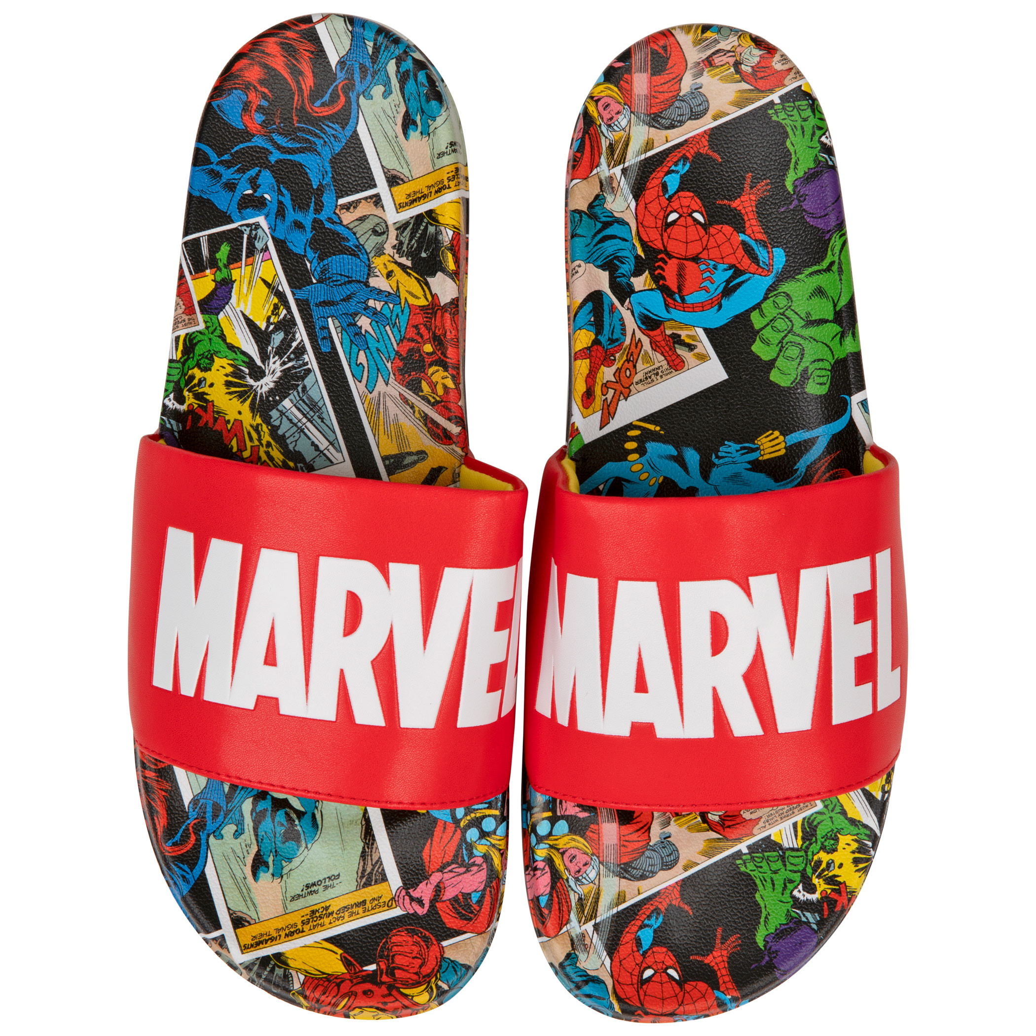 Marvel Red Label with Comic Scene Sandal Slides, Multi-Color