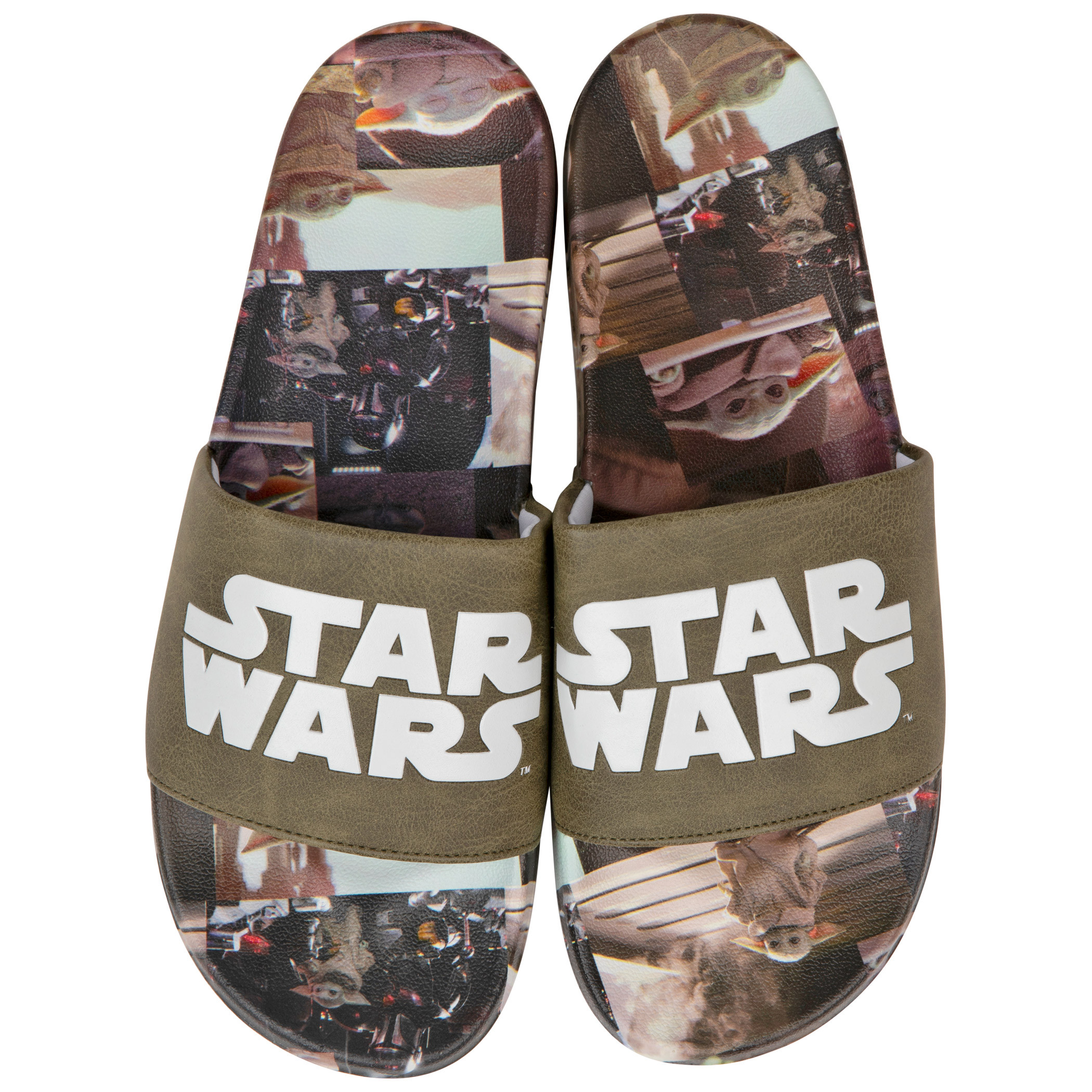 Star Wars Logo with The Child from the Mandalorian Scenes Sandal Slides, Multi-Color
