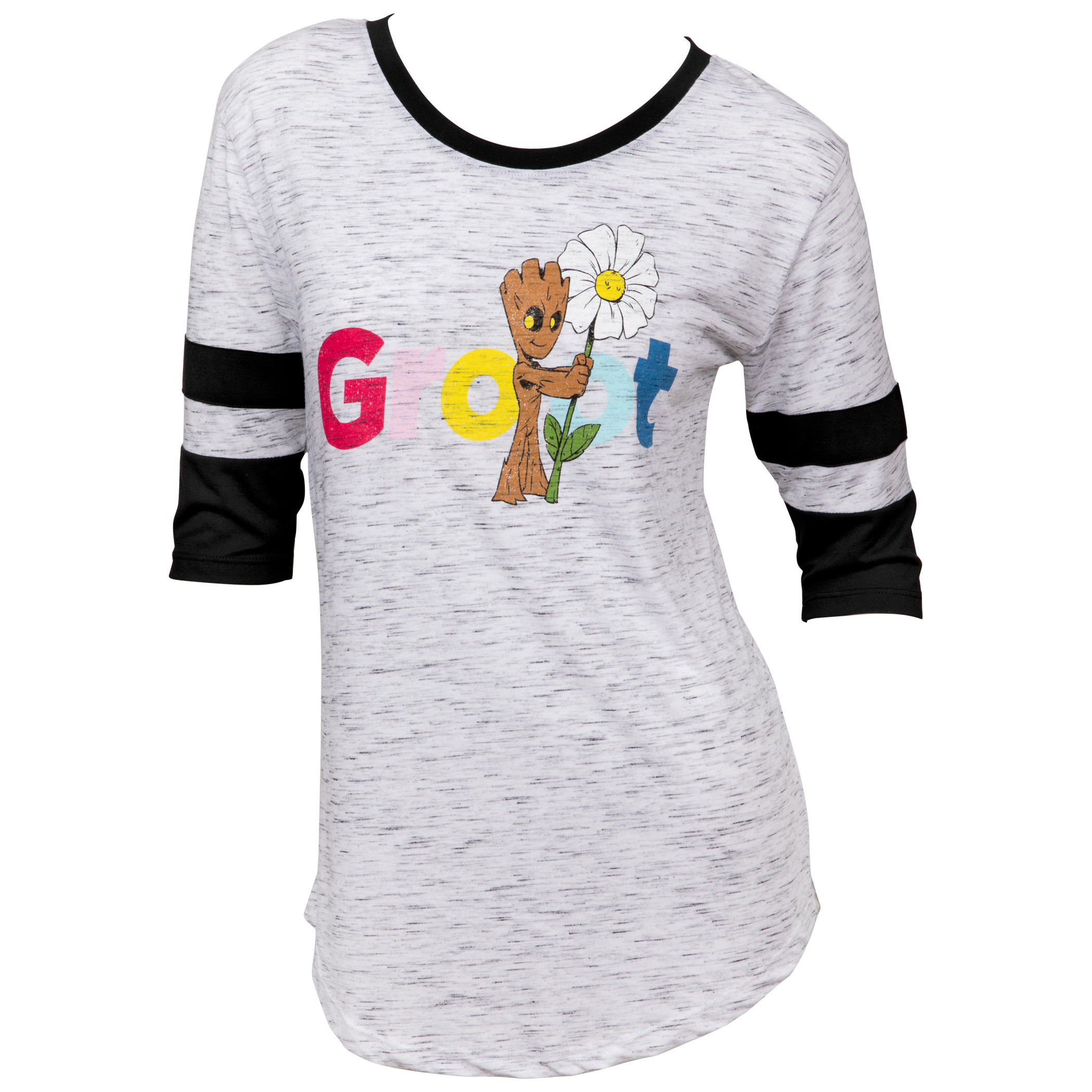Guardians of the Galaxy Groot Flower Women's 3/4 Sleeve Scoop Neck Top, White