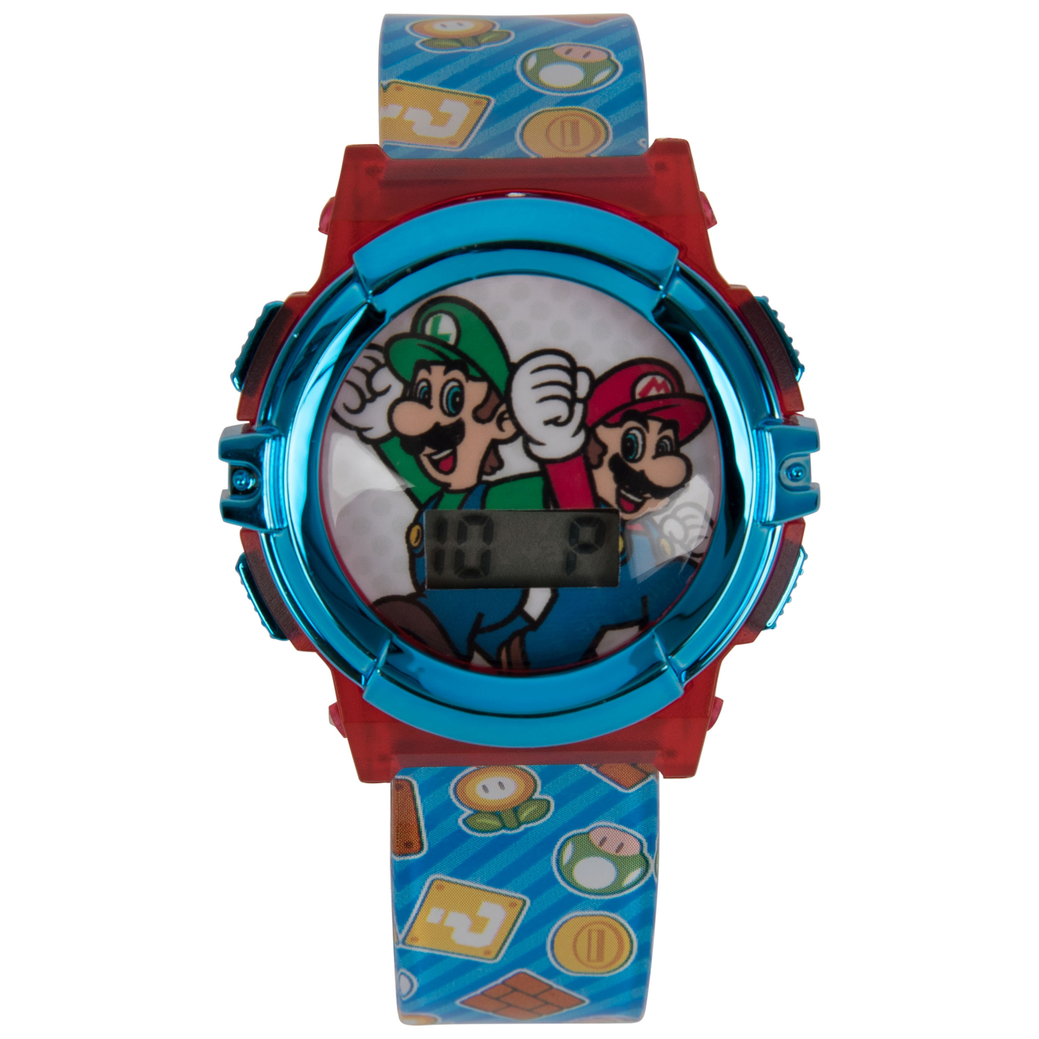 Super Mario Bros. Team Up and Power Up LCD Watch with Rubber Straps, Blue