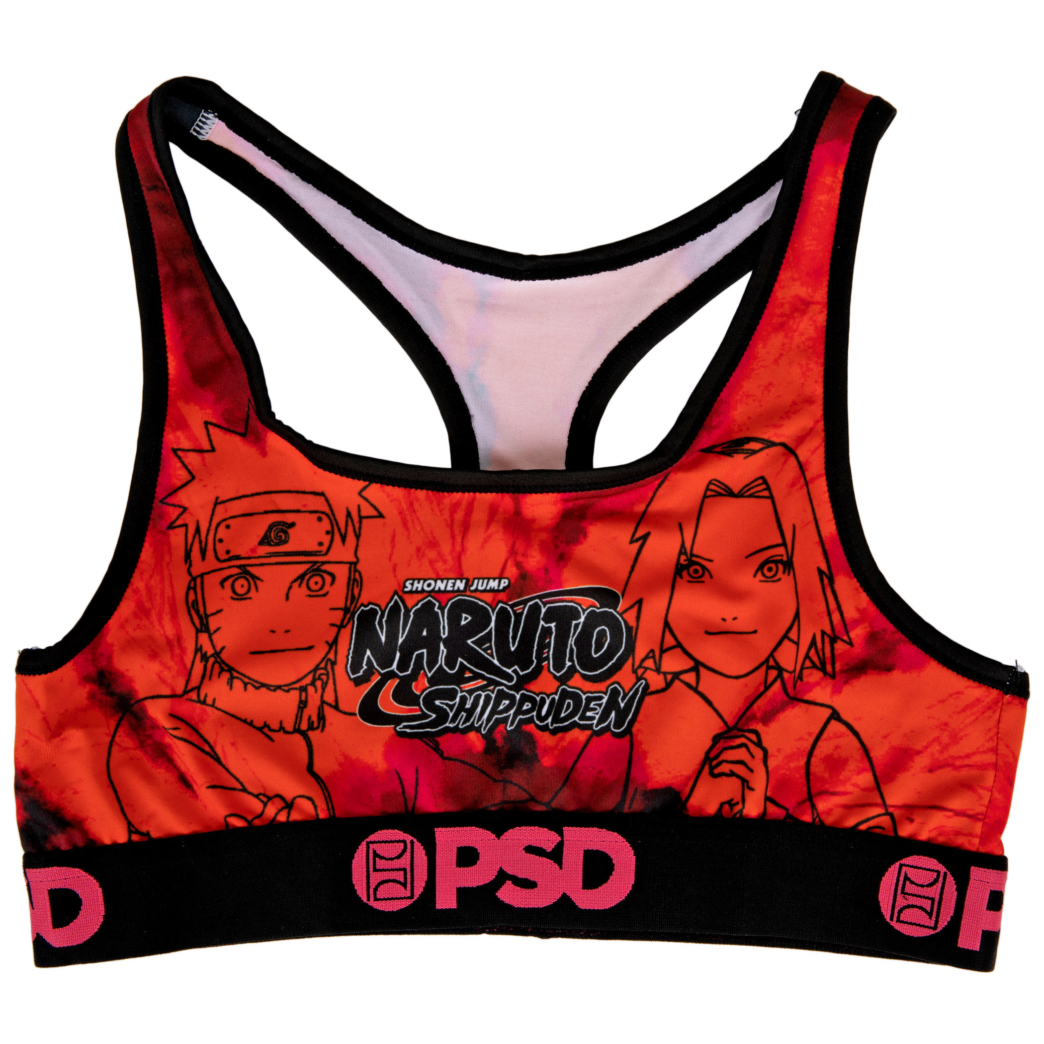 Naruto Sketch Tie-Dye PSD Sports Bra, Orange