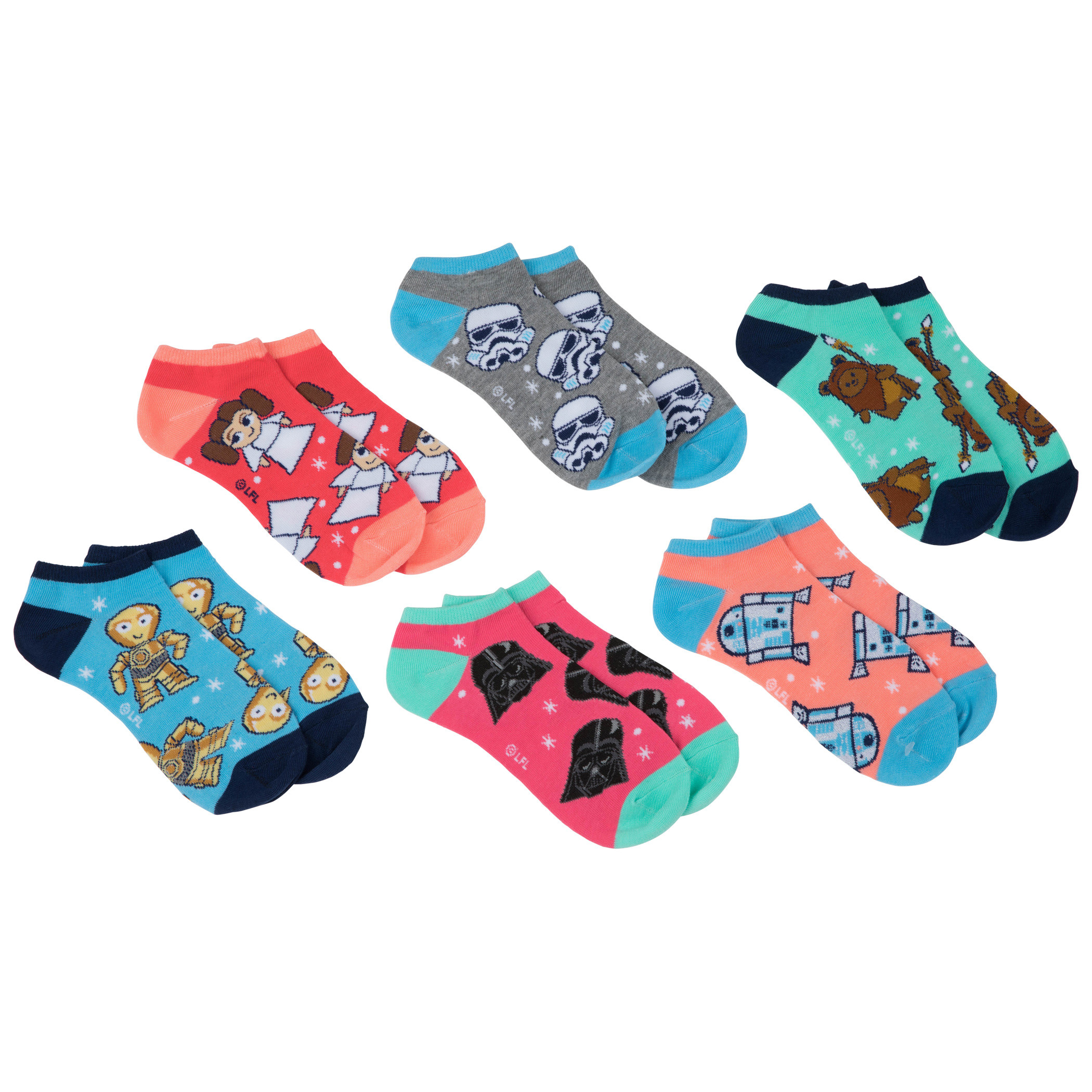 Star Wars Cute Cartoon Characters Women's 6-Pair Pack of Low Cut Socks, Multi-Color