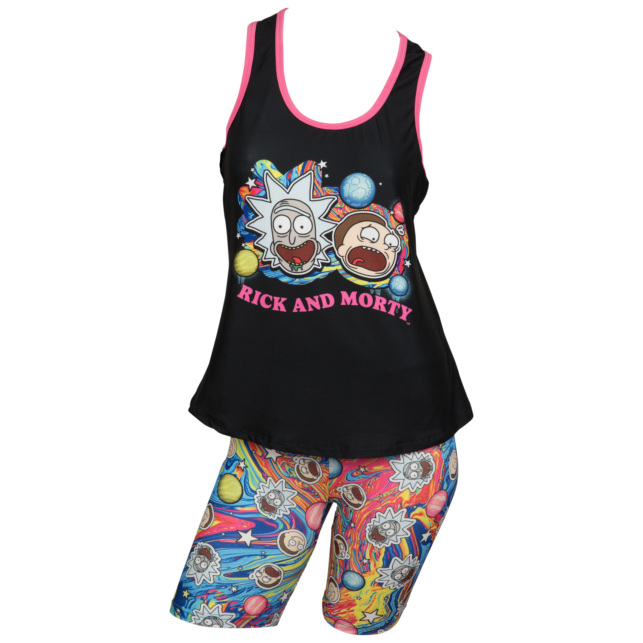 Rick And Morty Shroomy Swirls Racer Back Tank and Shorts Pajamas Set, Black