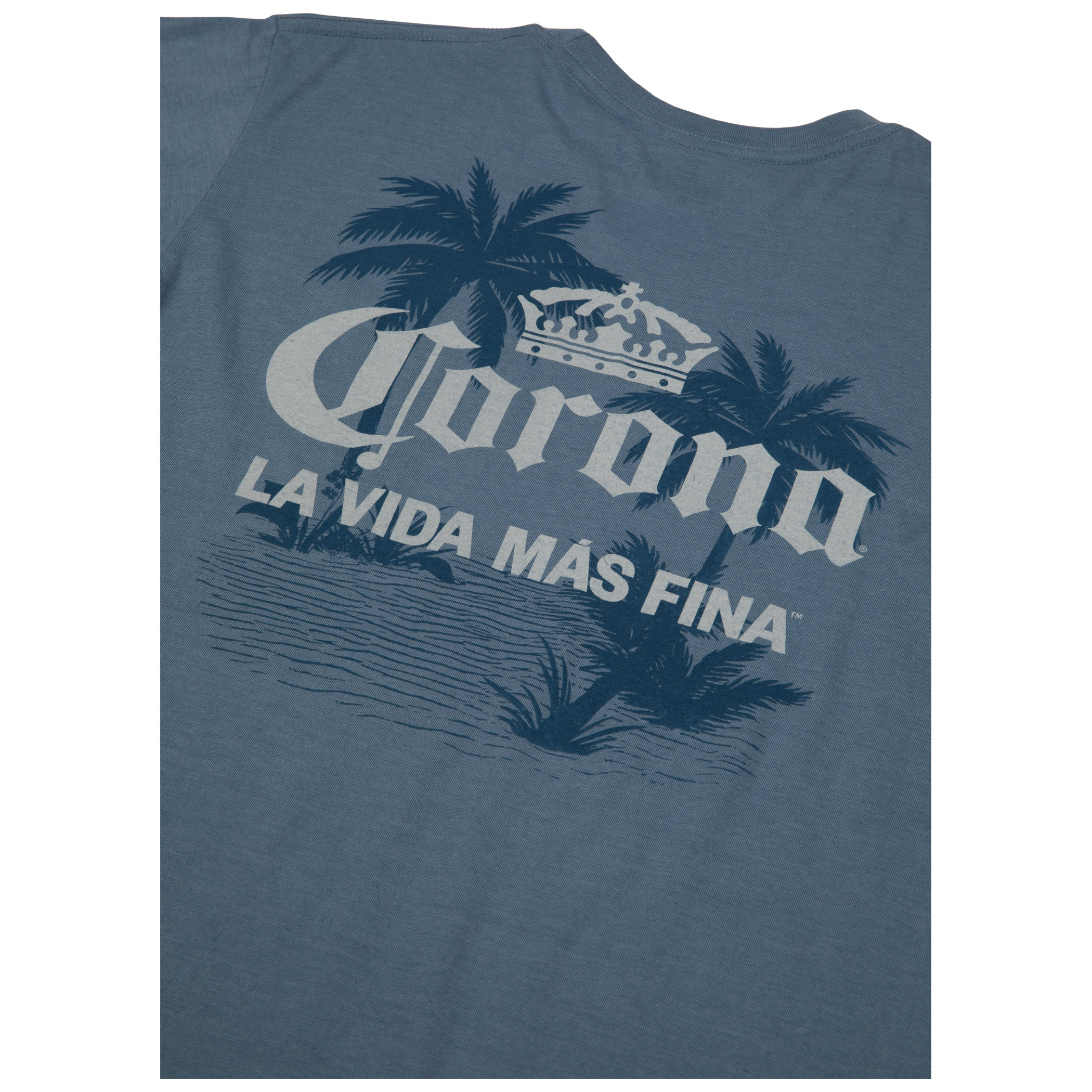 Corona Extra La Vida Mas Fina Palm Trees Front and Back Print T-Shirt