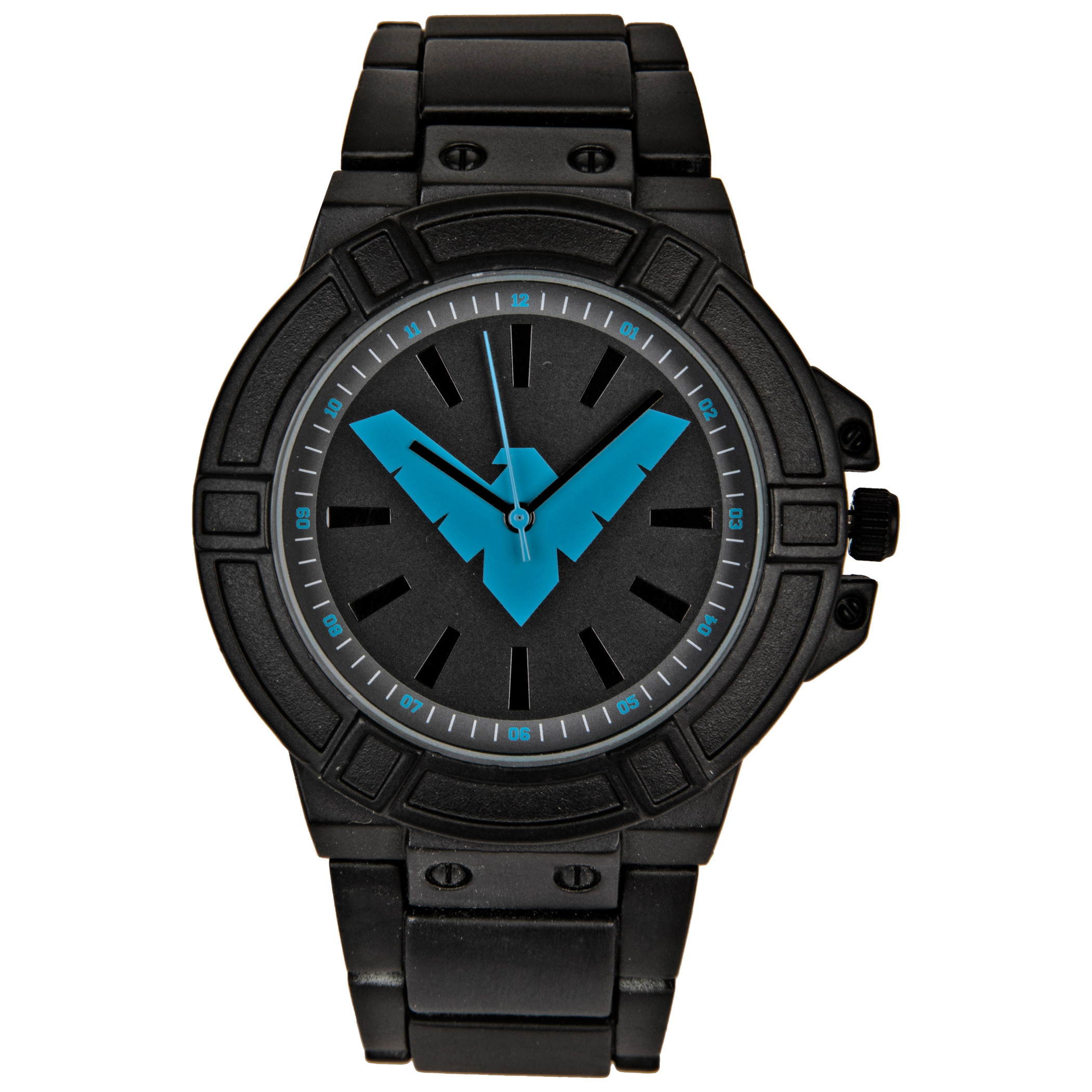 DC Comics Nightwing Classic Symbol Watch Face with Black Metal Band, Black