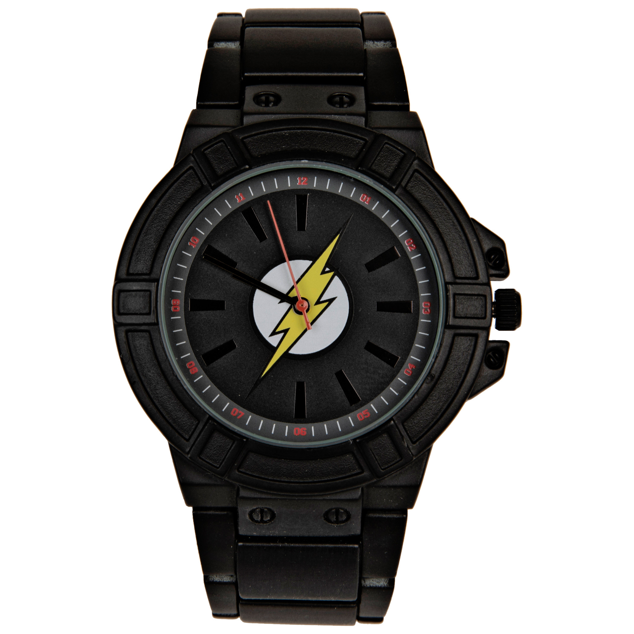 DC Comics Flash Classic Symbol Watch Face with Black Metal Band, Black