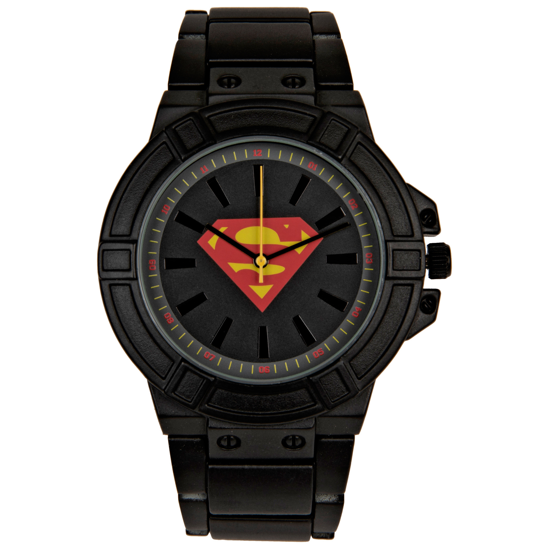 DC Comics Superman Classic Symbol Watch Face with Black Metal Band, Black