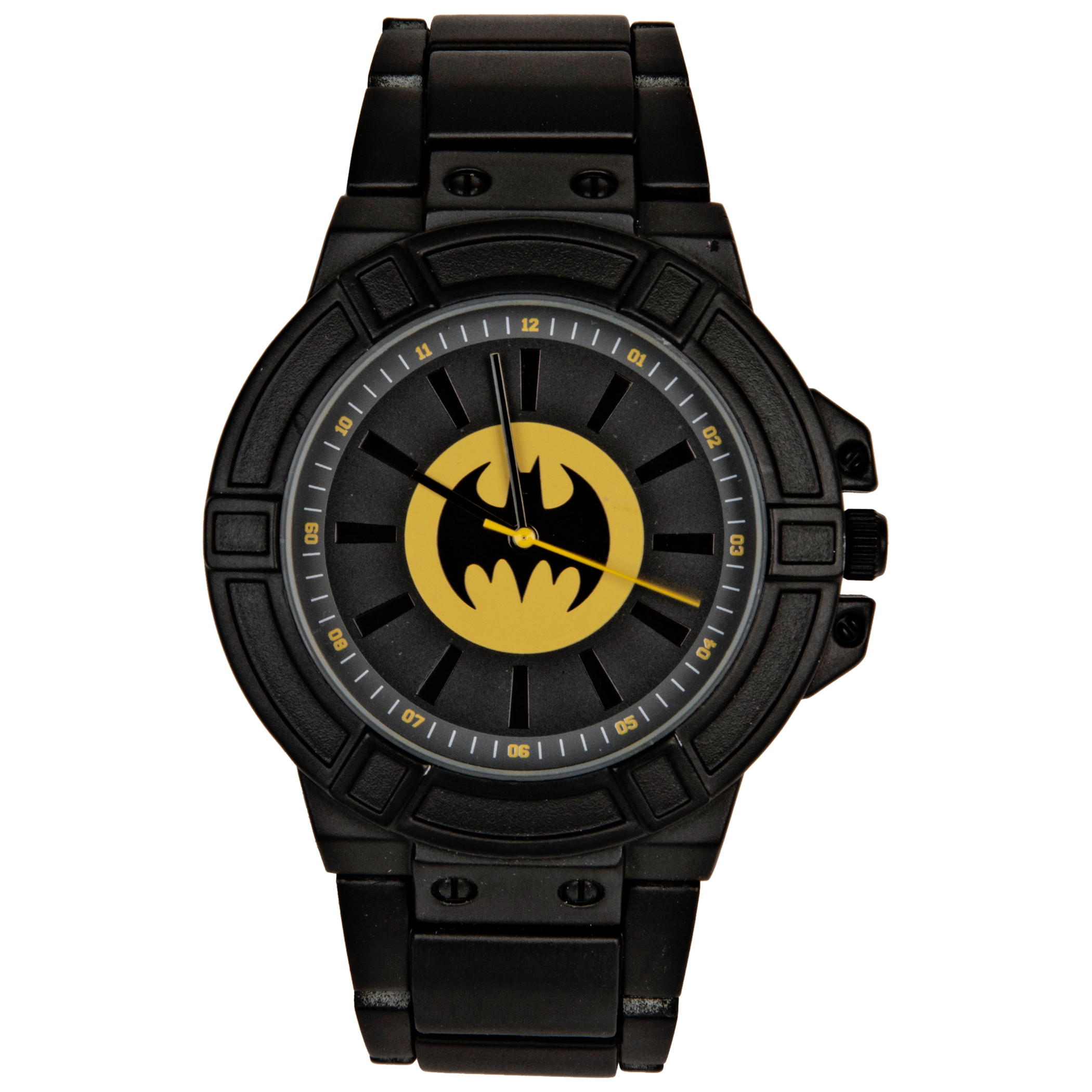 DC Comics Batman Classic Symbol Watch Face with Black Metal Band, Black