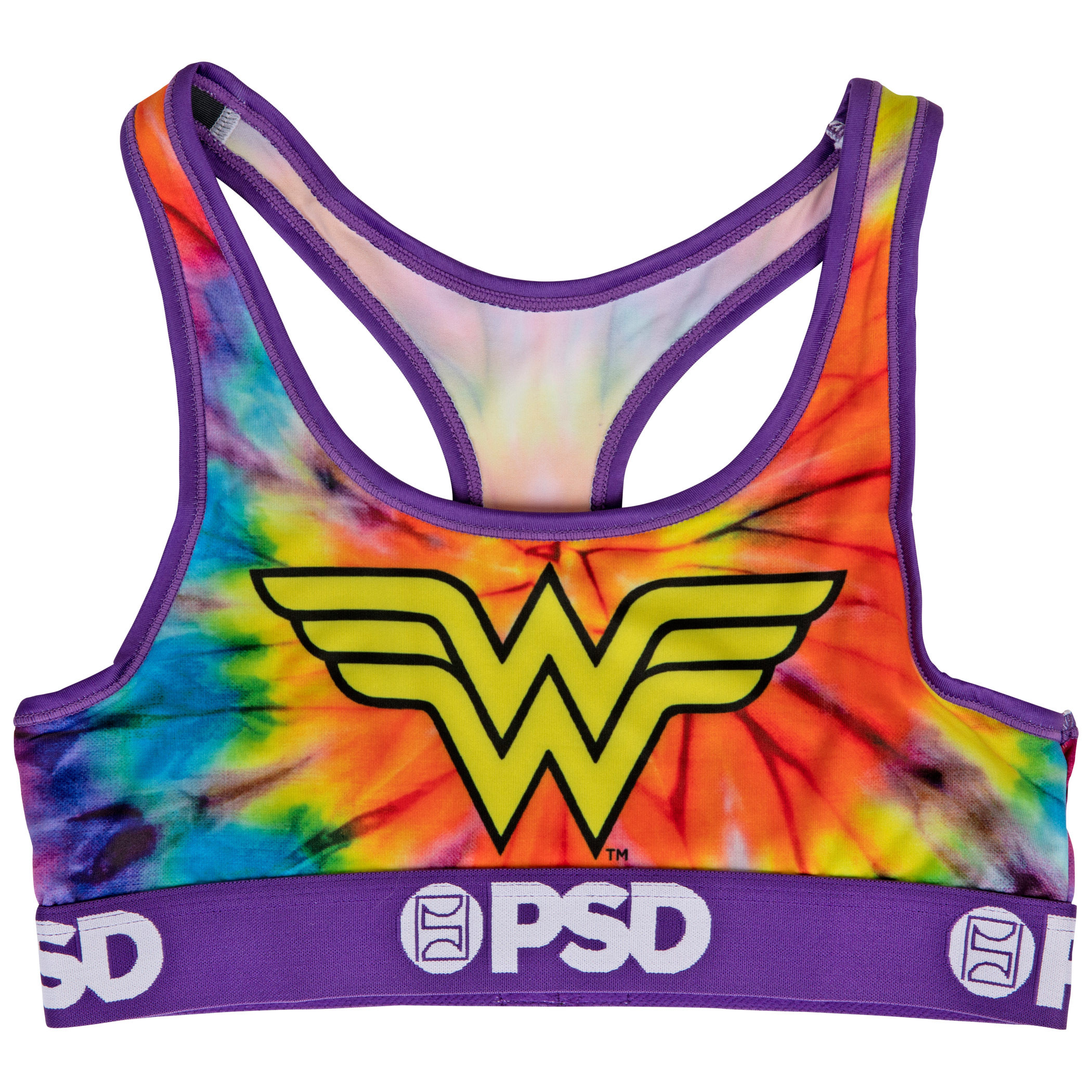 DC Wonder Woman Symbol Tie Dye Microfiber Blend Sports Bra, Multi-Color