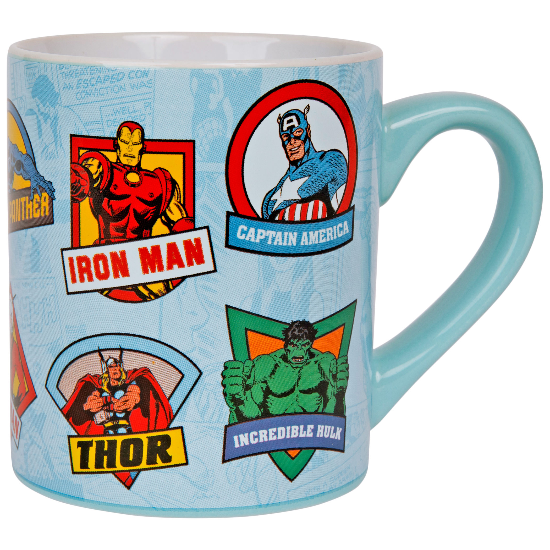 Marvel Comics Characters Badges 14oz Ceramic Mug, Blue