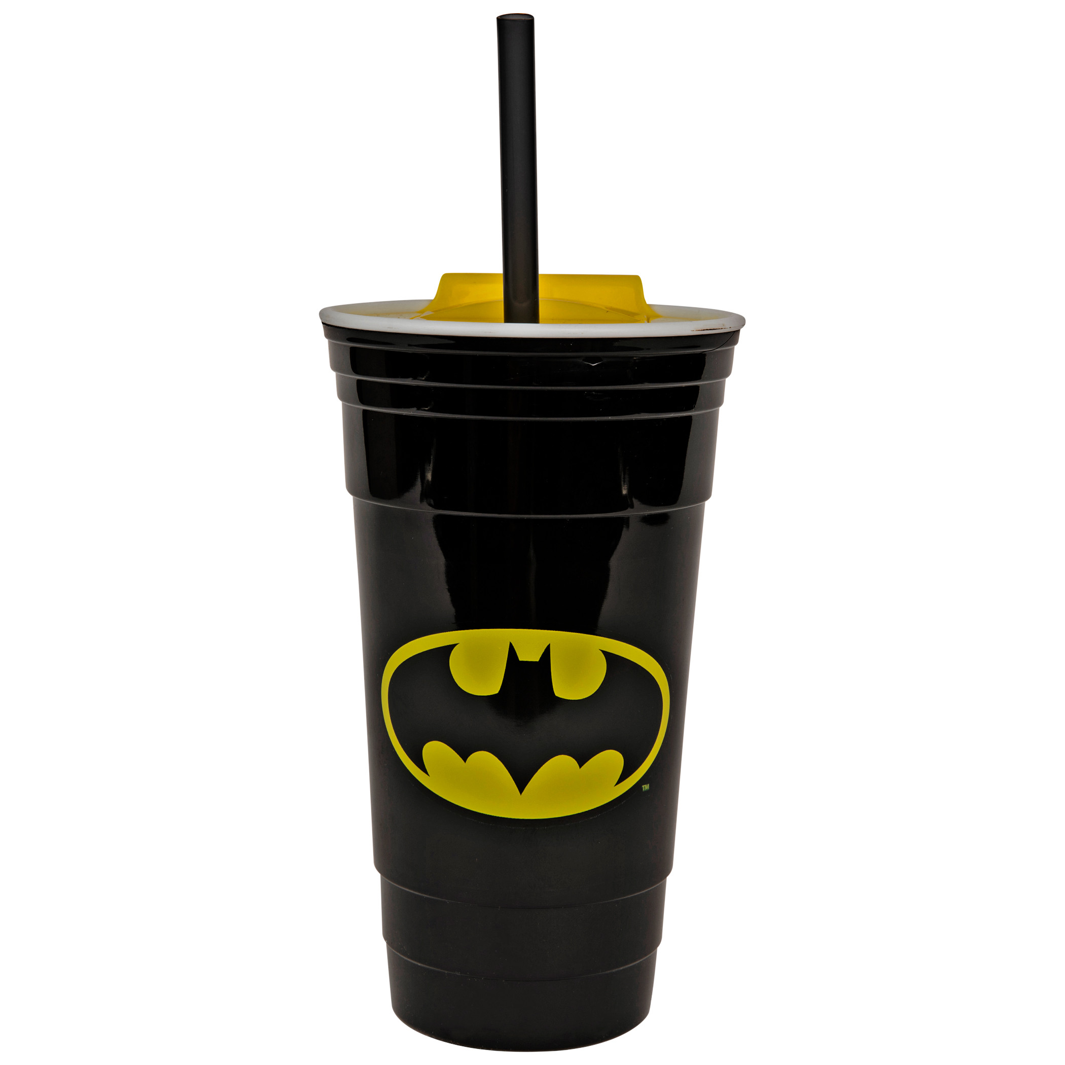 DC Comics Batman Logo 32oz Plastic Party Cup with Lid and Straw, Black
