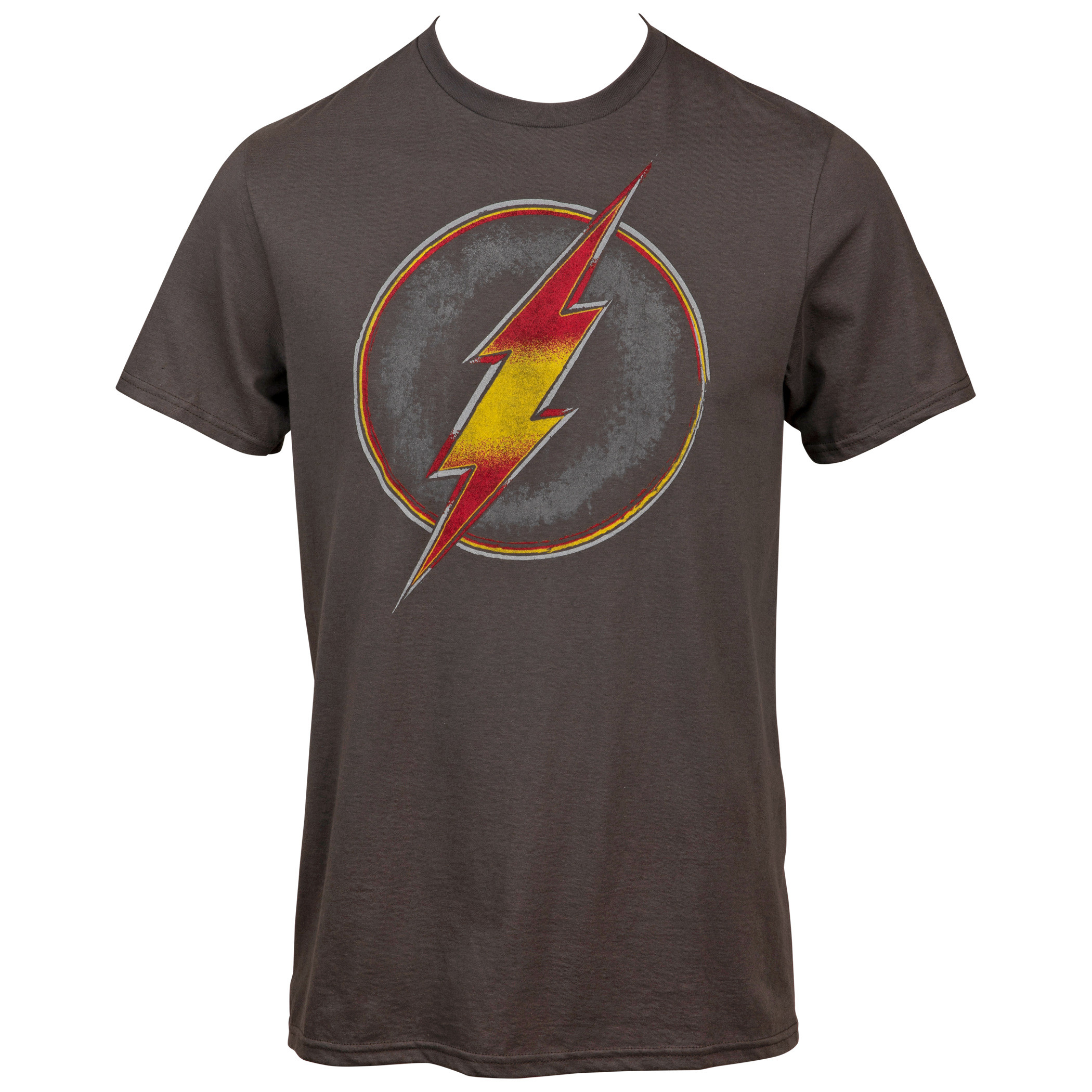 Flash Distressed Red and Yellow Symbol T-Shirt, Grey