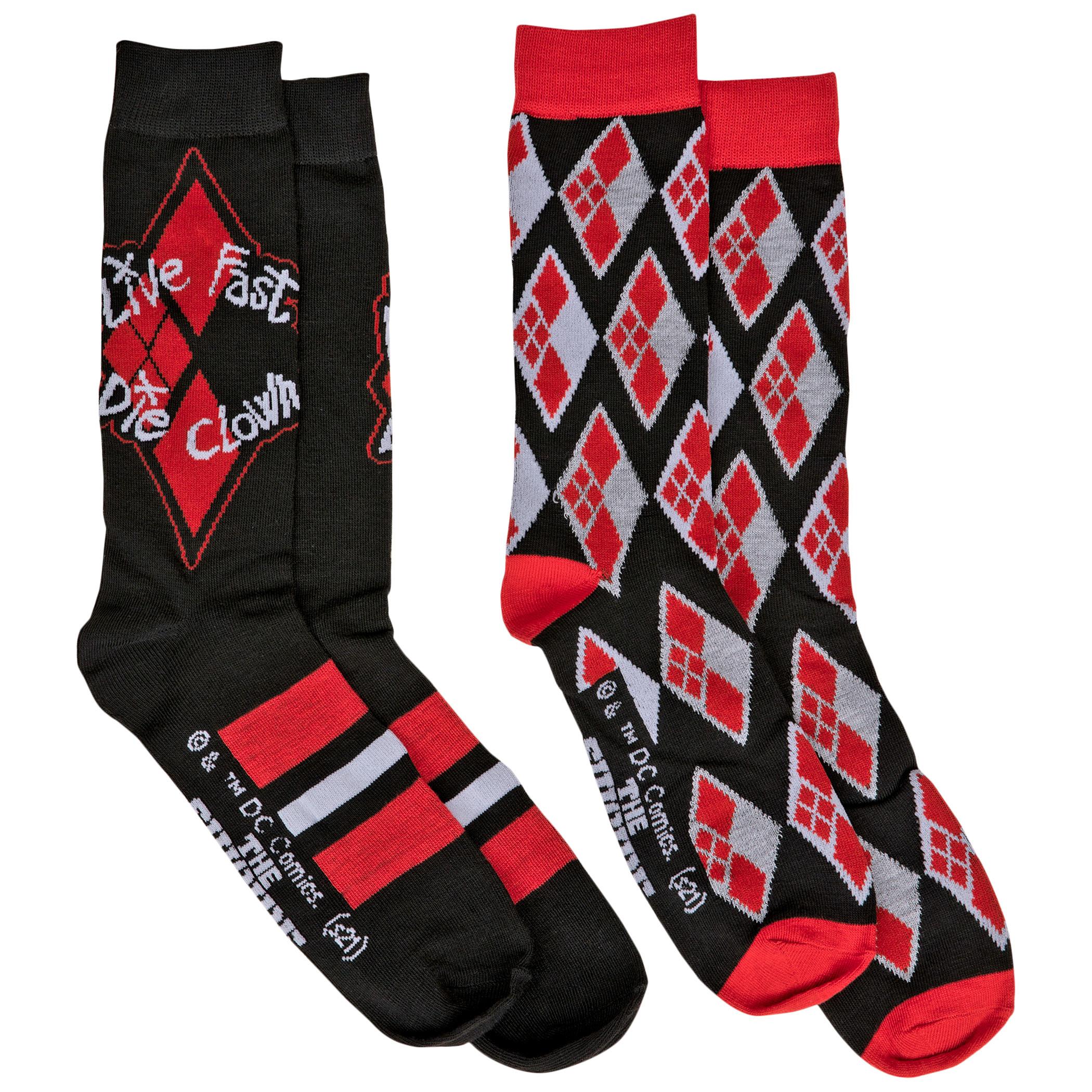 The Suicide Squad Harley Quinn Lie Fast Die Clown 2-Pair Pack of Casual Crew Socks, Multi-Color