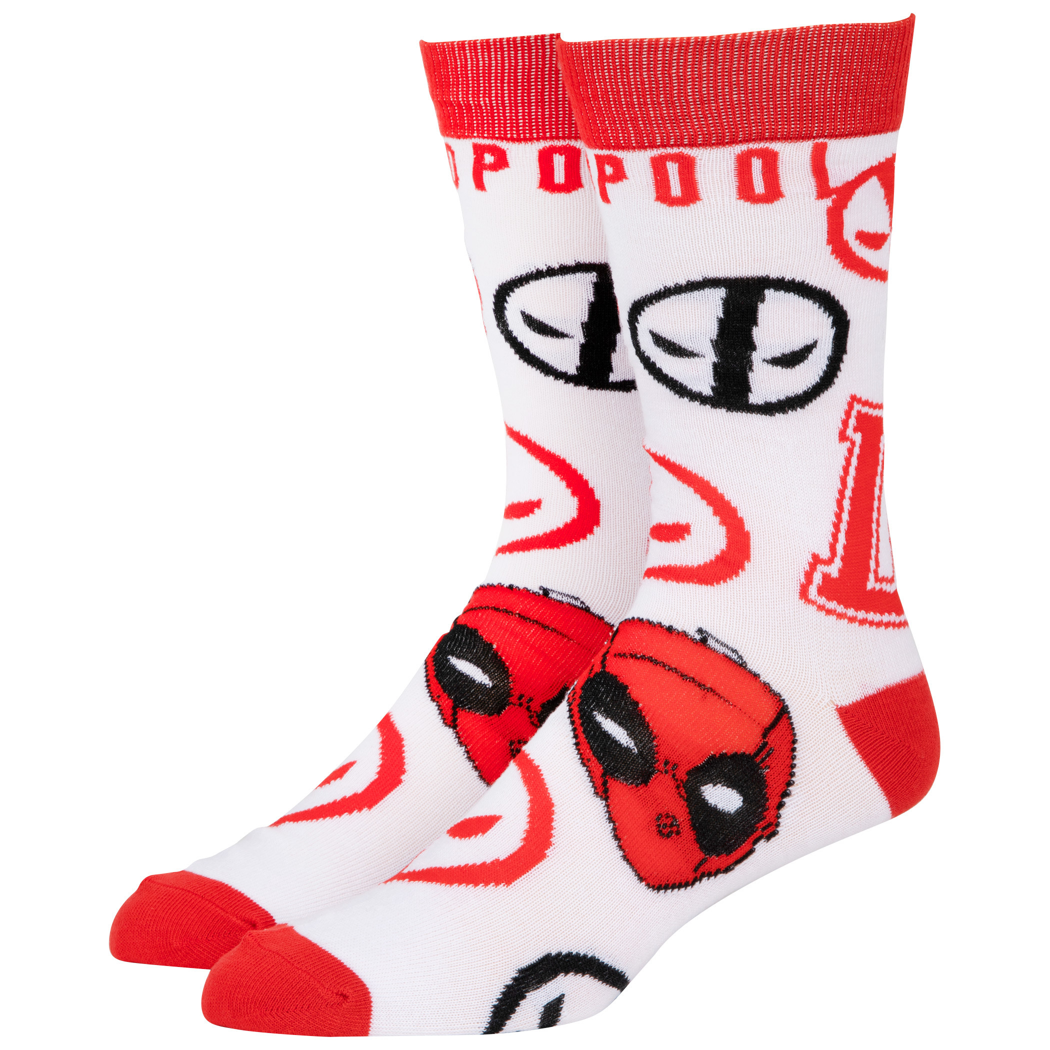 Deadpool Faces and Symbols Crew Socks, Red