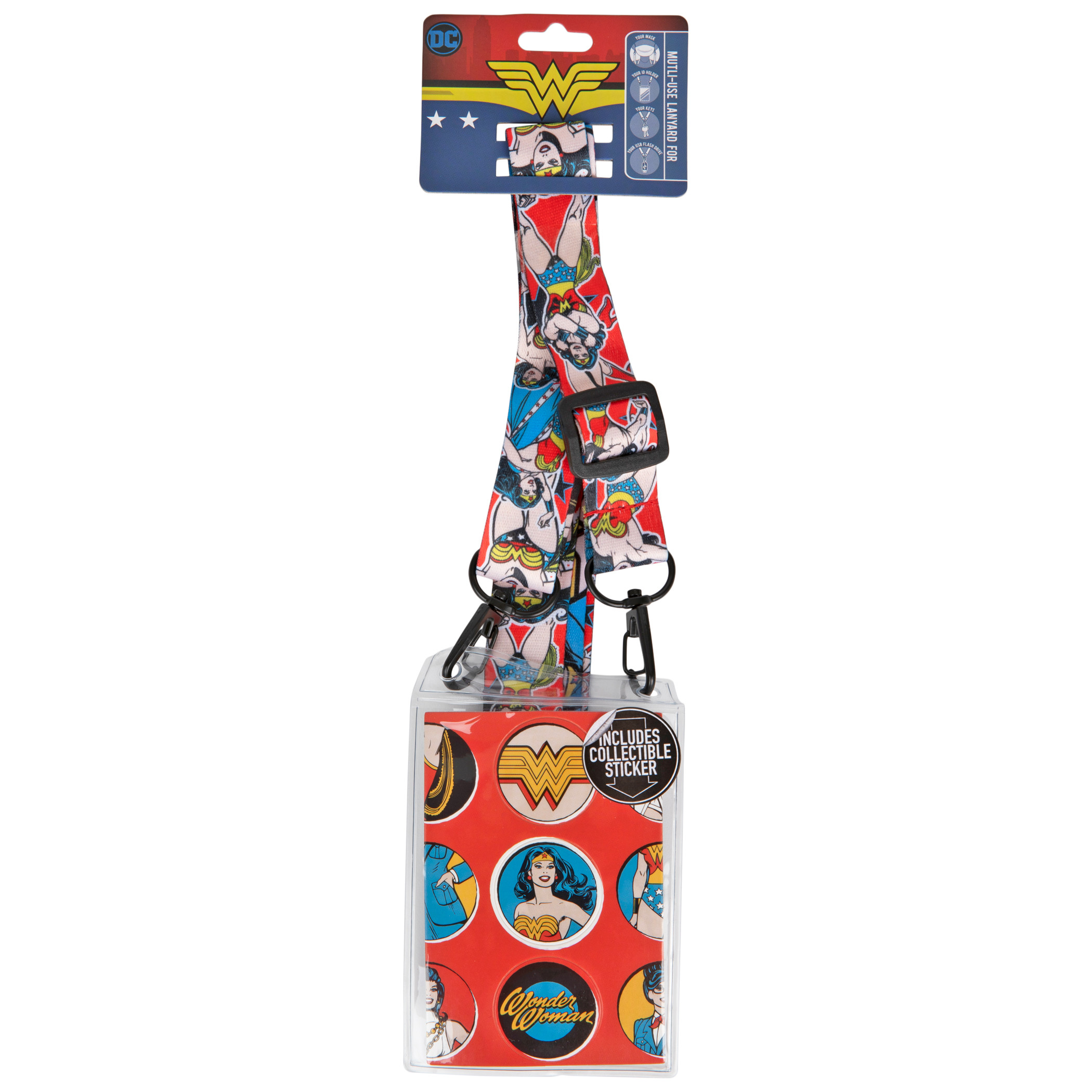 Wonder Woman Classic Lanyard with Collectible Sticker, Multi-Color