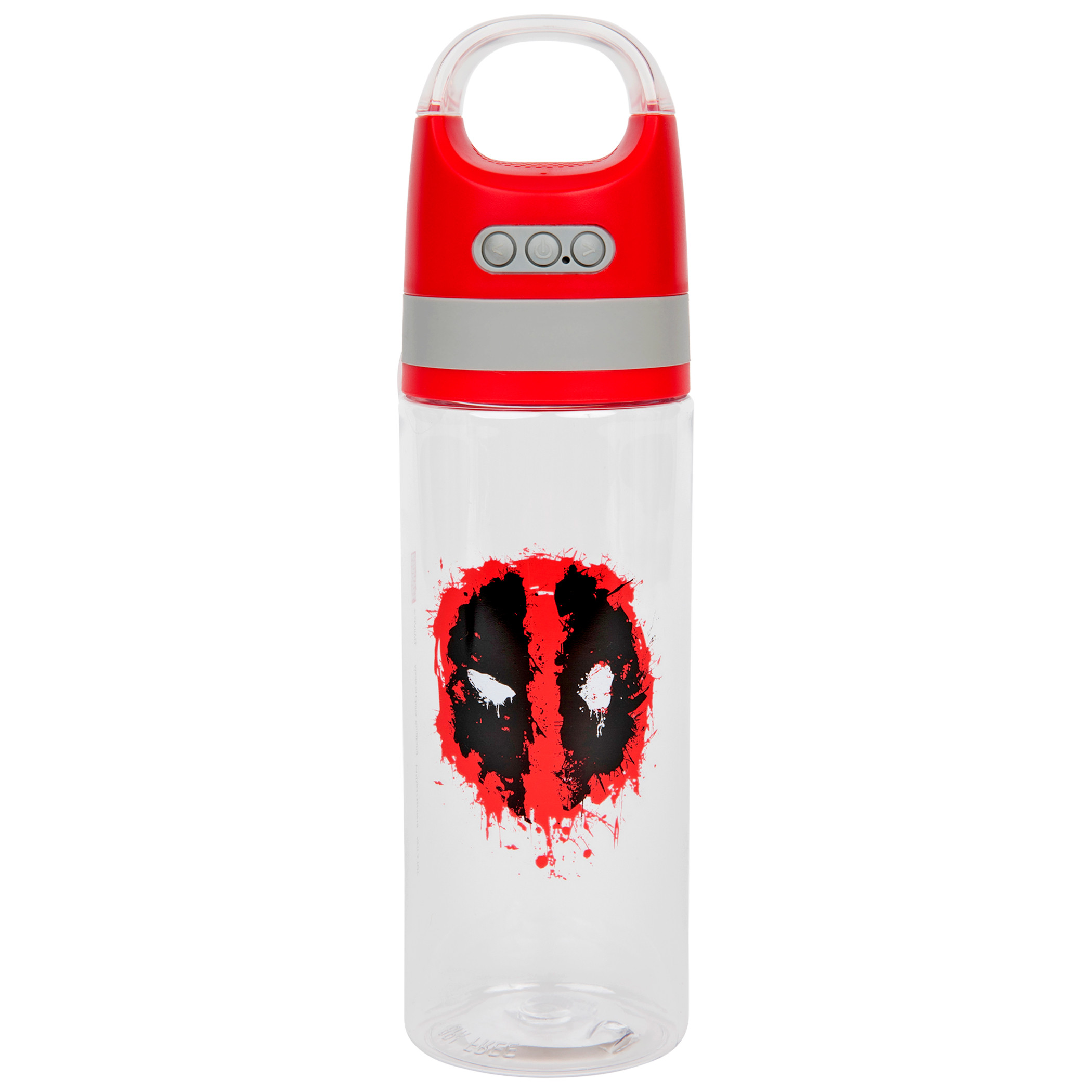 Deadpool Splatter Symbol Water Bottle with Wireless Speaker, Clear