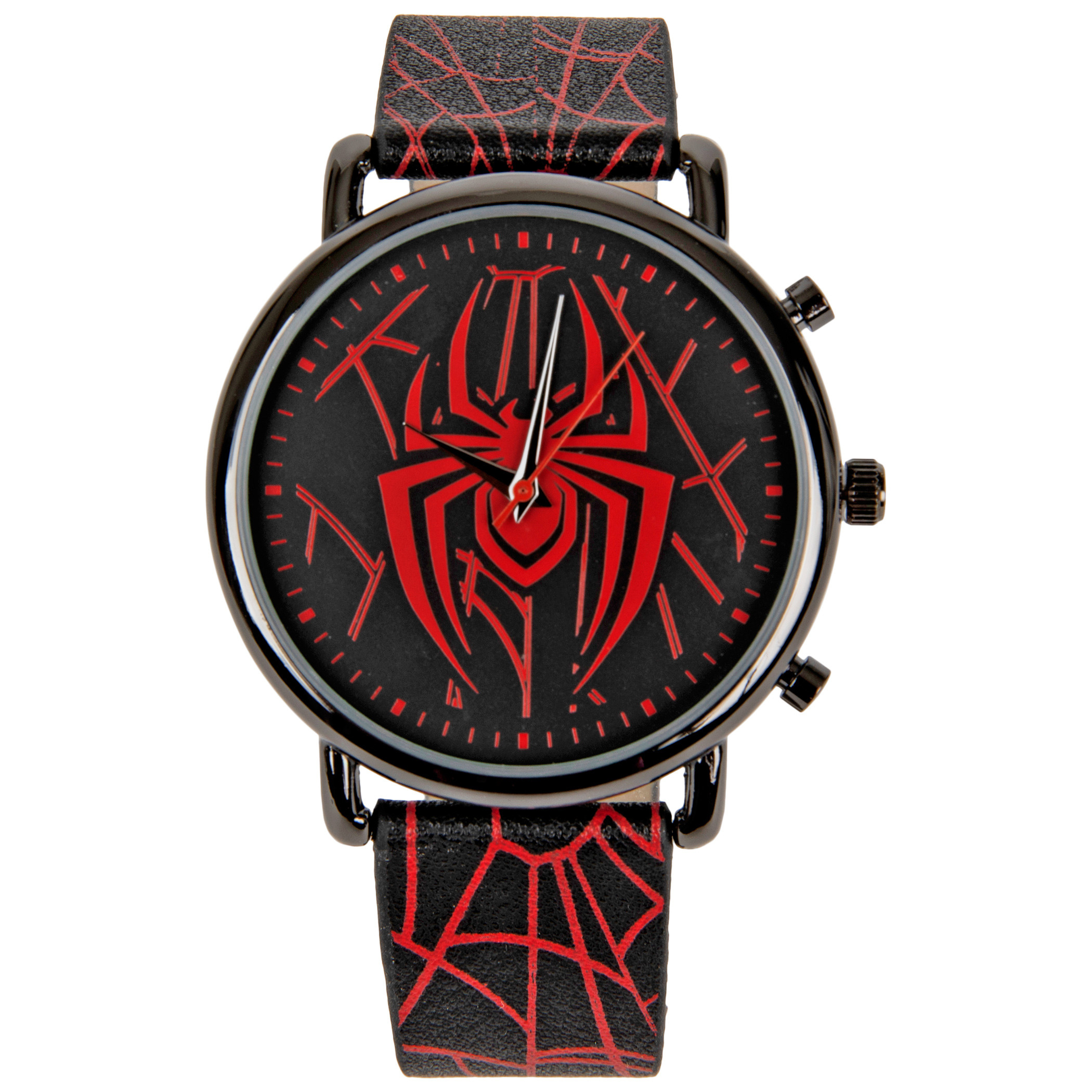 Spider-Man Symbol and Webbing Watch with Faux Leather Strap, Black