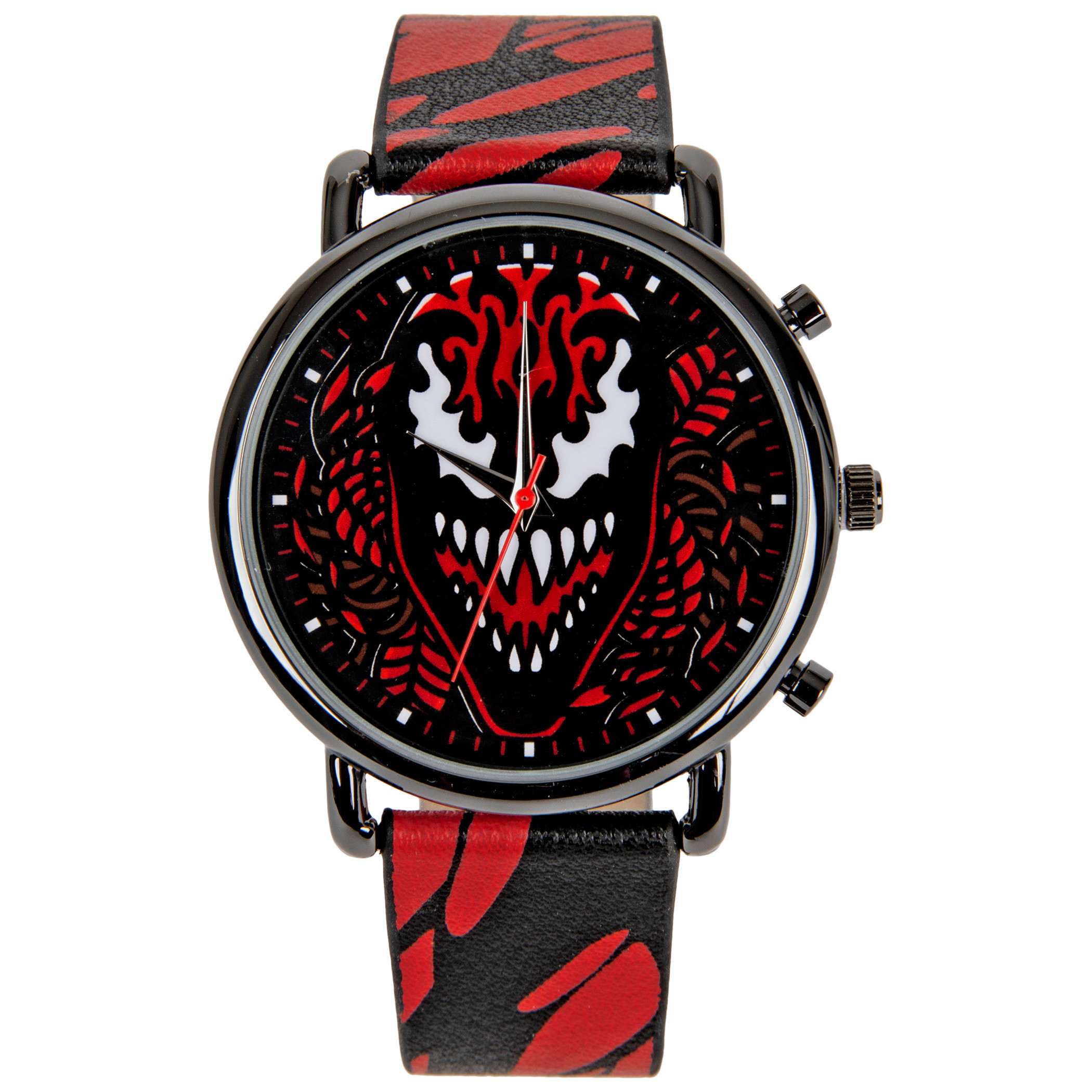 Carnage Face and Symbiote Watch with Faux Leather Strap, Red