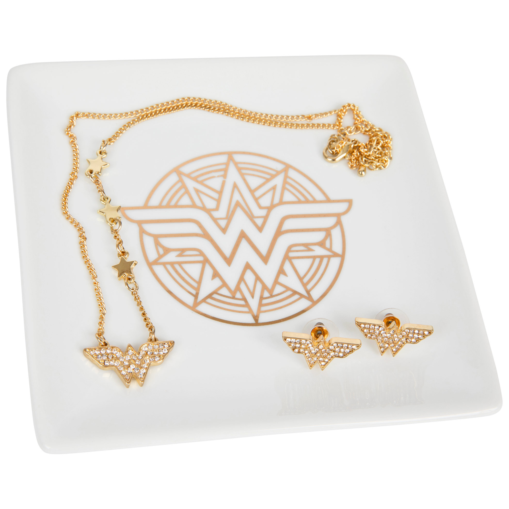 Wonder Woman Symbols Earrings and Necklace Set, Multi-Color