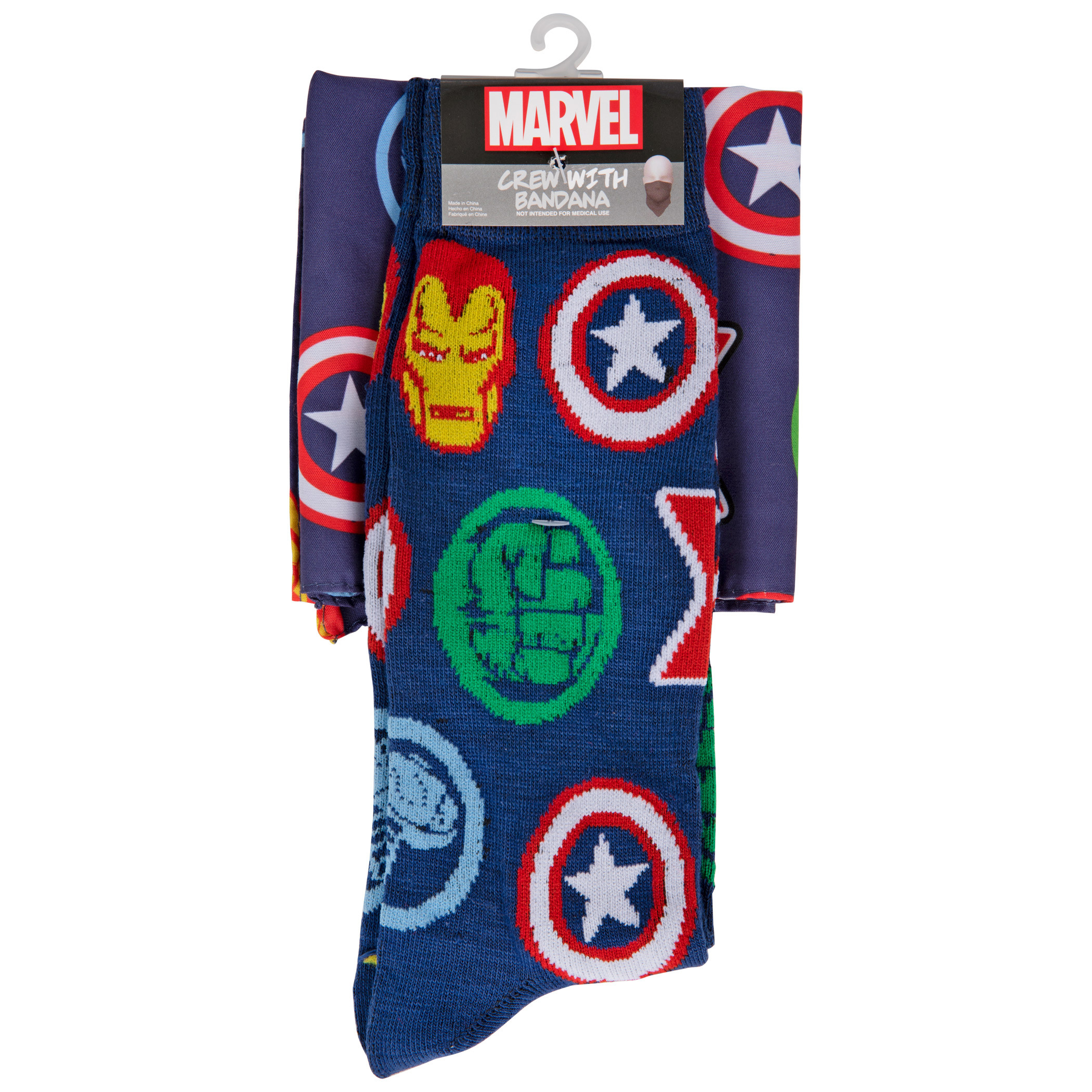 Avengers Heroes Symbols Crew Sock and Face Mask Combo, Blue