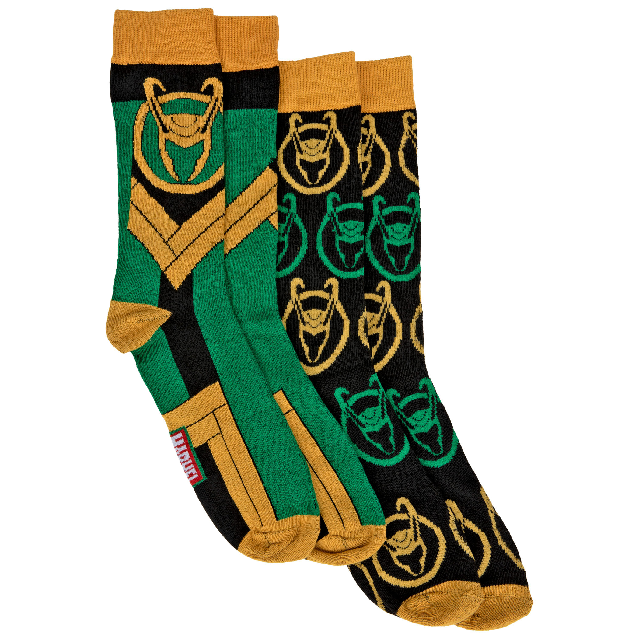 Loki Helmet Logo 2-Pair Pack of Crew Socks, Multi-Color