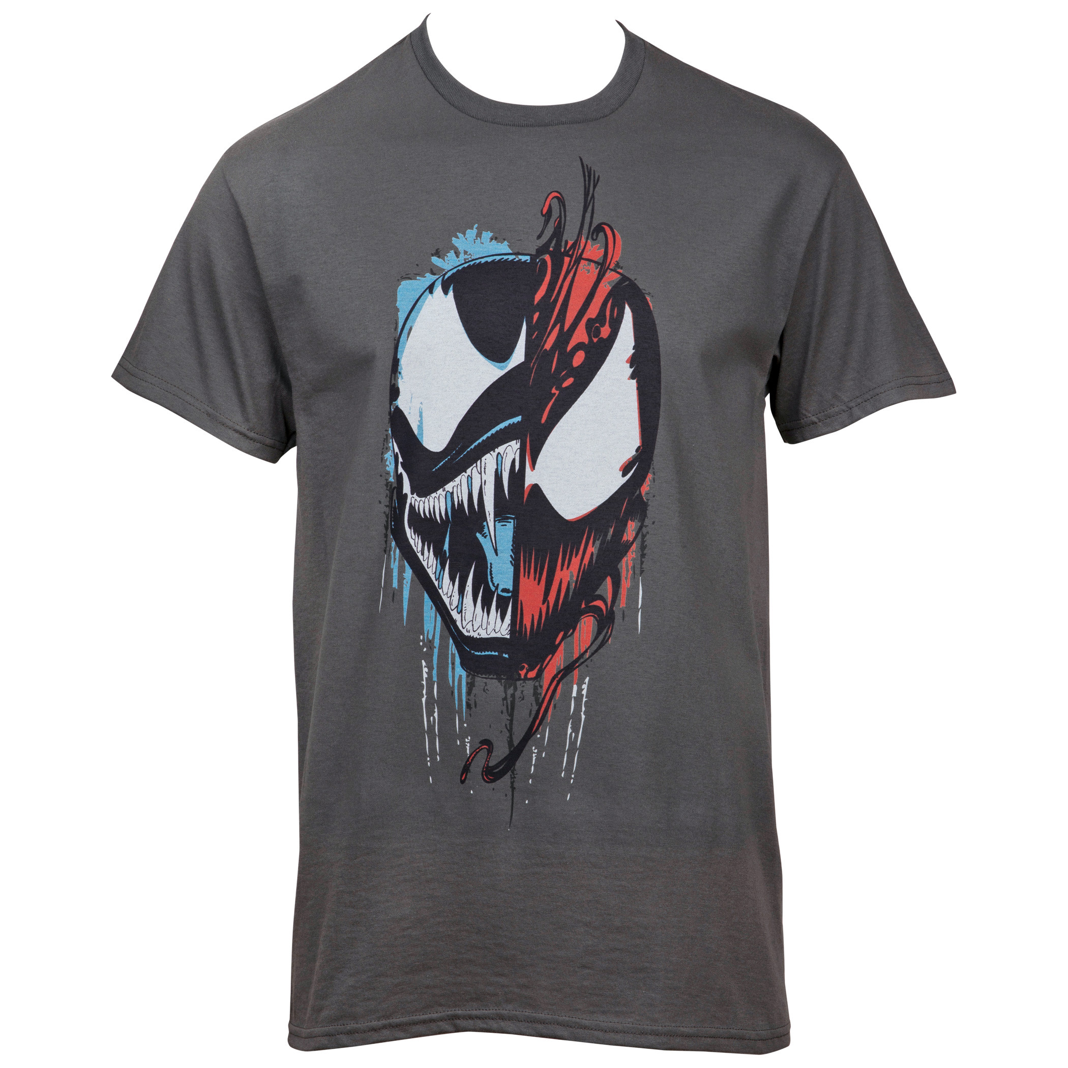 Marvel Comics Venom and Carnage Split Face Grey T-Shirt, Grey