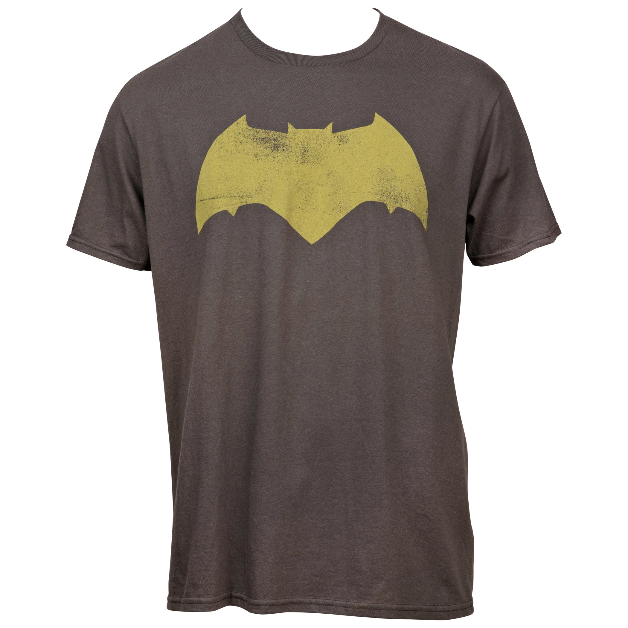 Batman Justice League Yellow Distressed Symbol T-Shirt, Grey