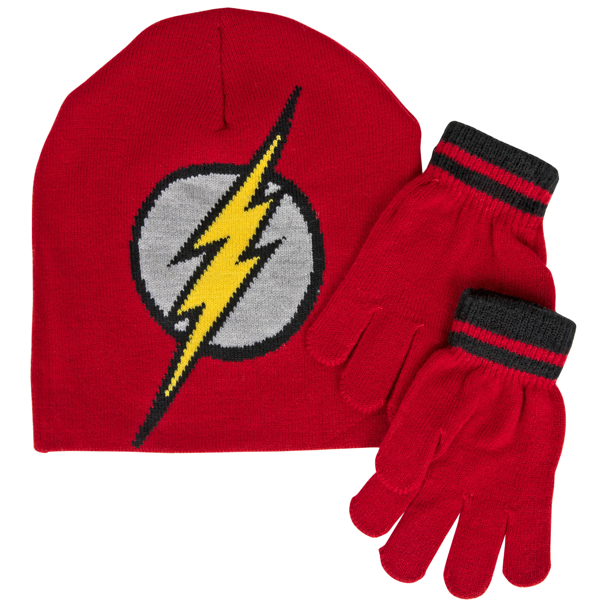 DC Comics Flash Logo Youth Beanie and Gloves Combo, Red