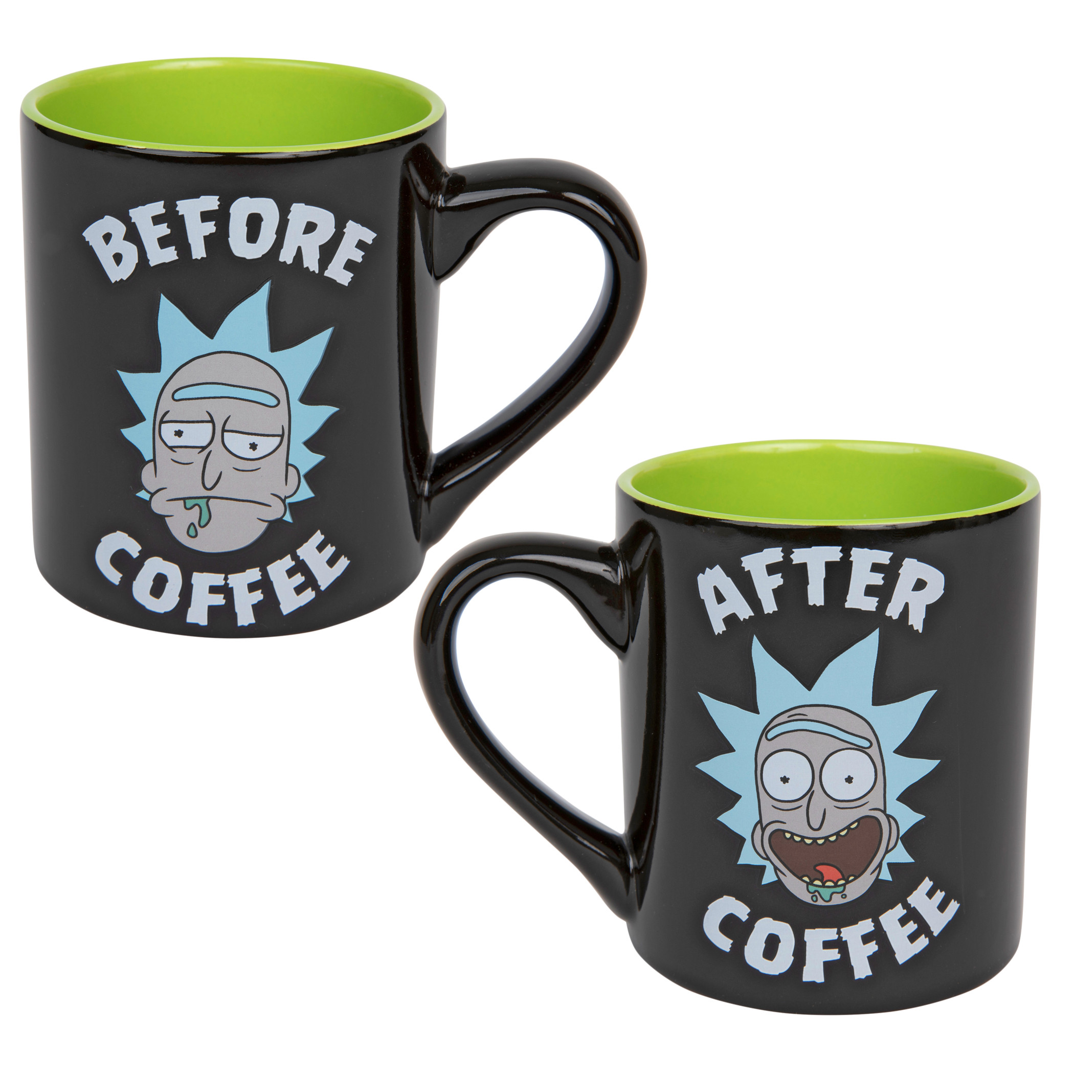 Rick and Morty Before and After Coffee 14 oz Ceramic Mug, Black