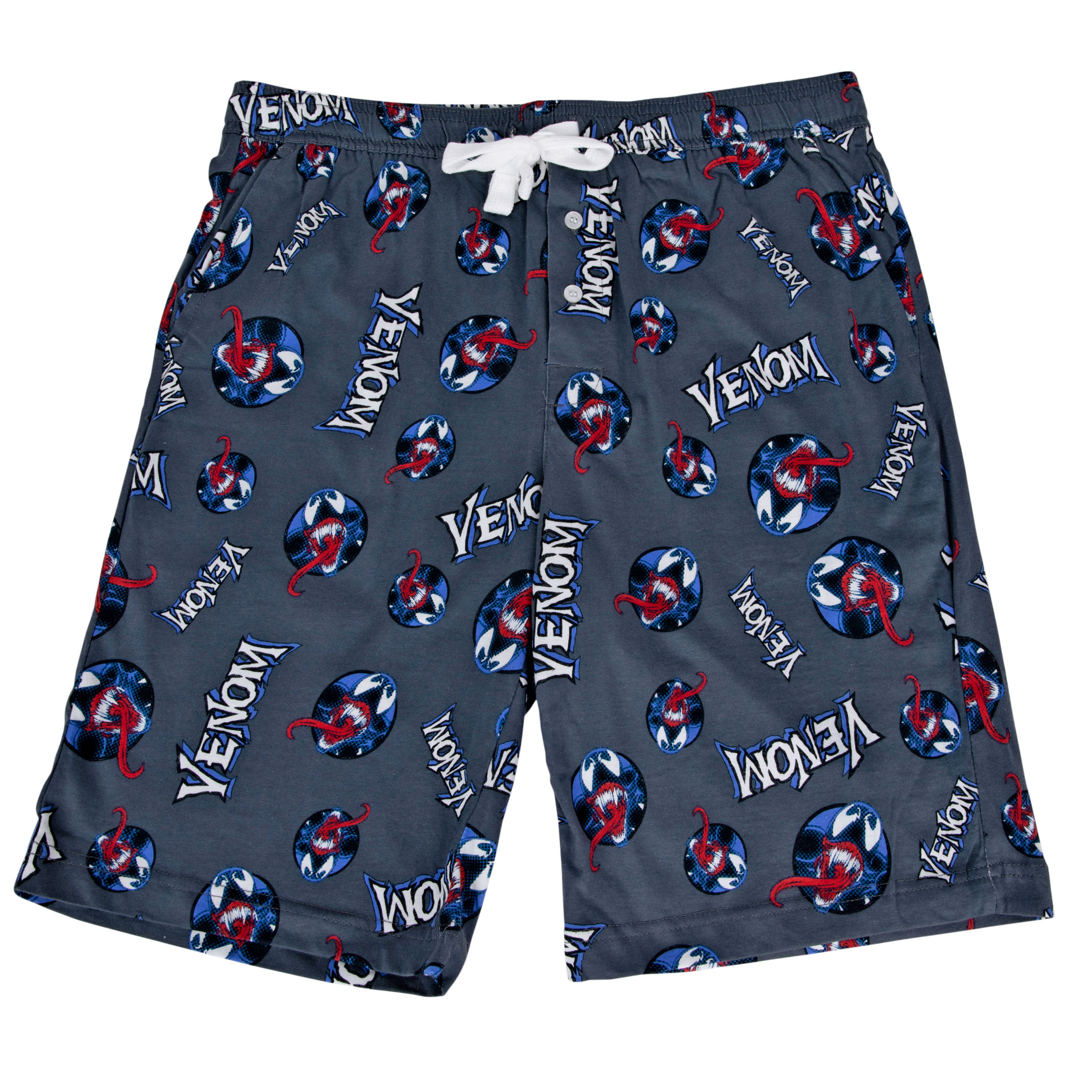Venom Head and Text All Over Print Pajama Shorts, Grey